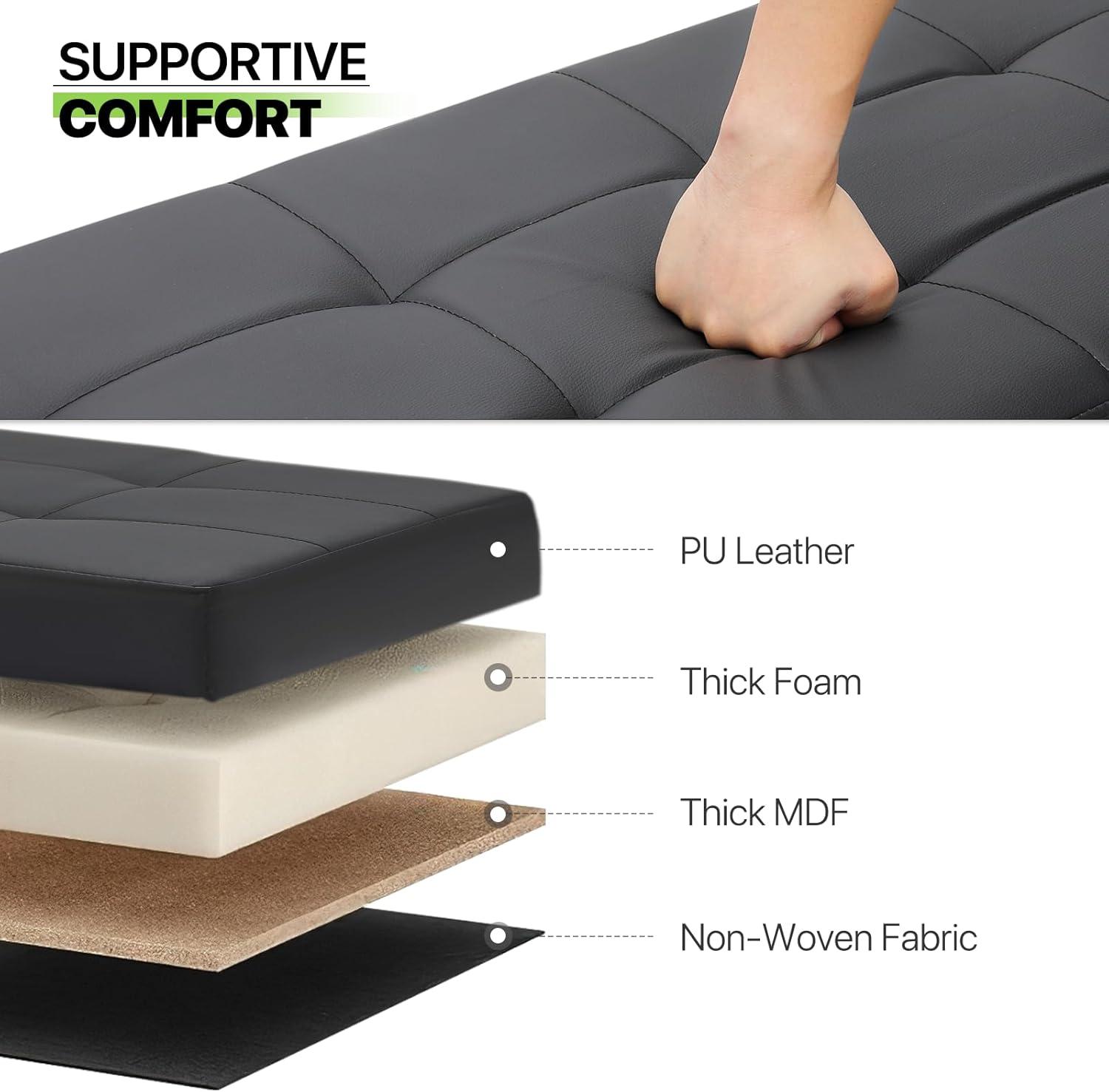 Magshion Rectangular Storage Ottoman Bench Tufted Footrest with Cube Ottomans Set of 3 PU Leather Black