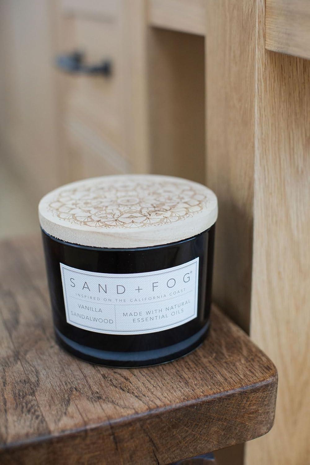 Sand + Fog Scented Candle - Vanilla Sandalwood – Additional Scents and Sizes – 100% Cotton Lead-Free Wick - Luxury Air Freshening Jar Candles - Perfect Home Decor – 12oz