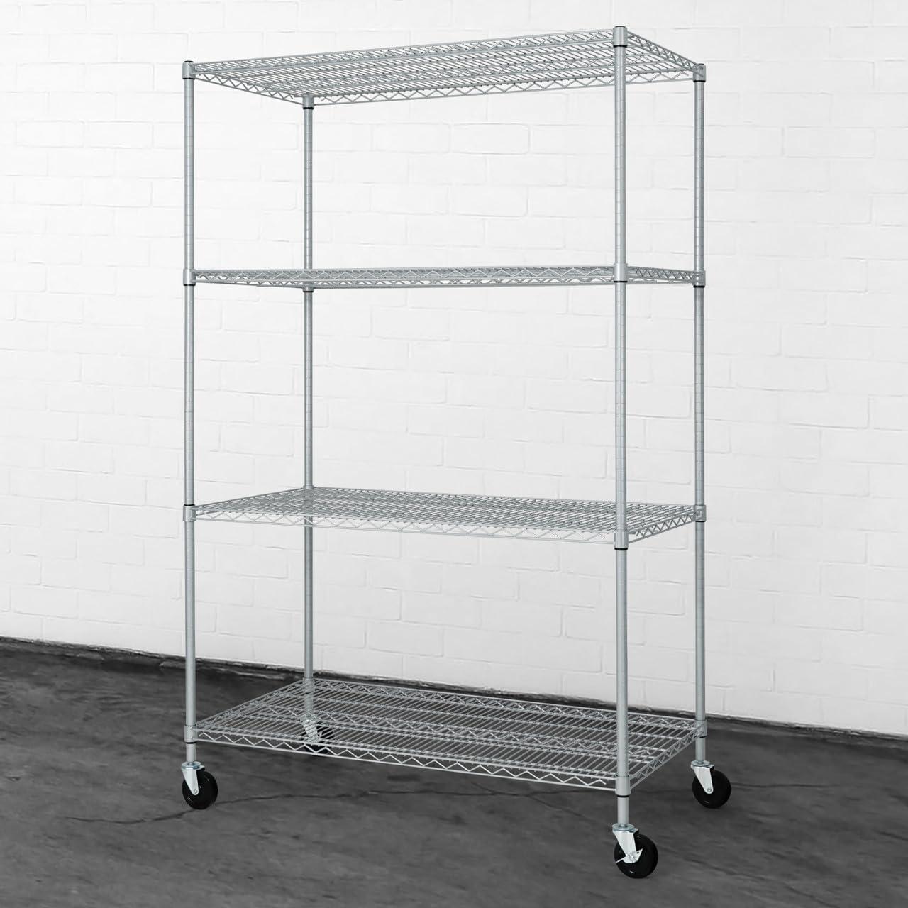 Silver 4-Tier Adjustable Metal Wire Shelving Unit with Wheels