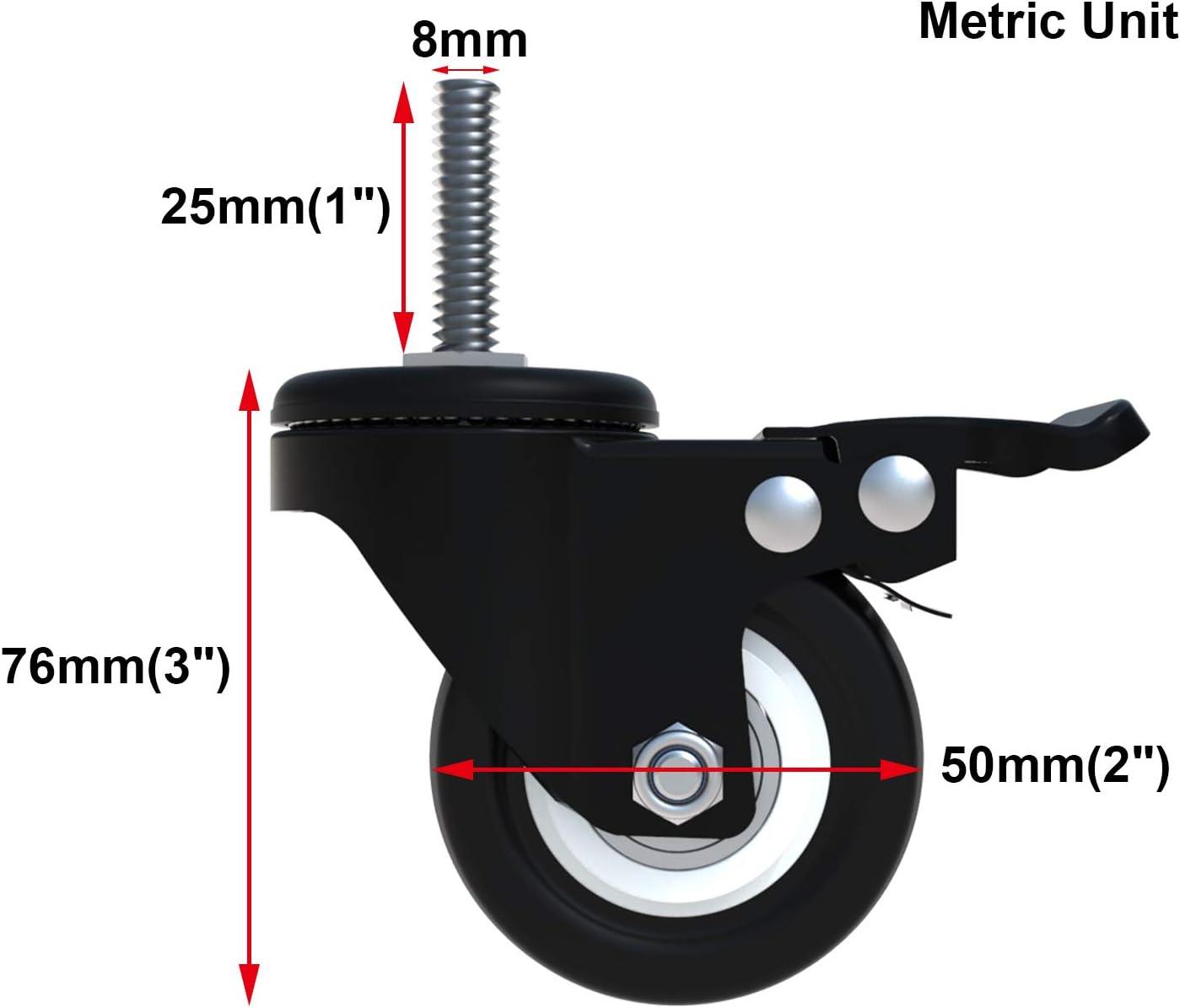 Heavy Duty Black 2" Swivel Stem Casters with Brake Lock