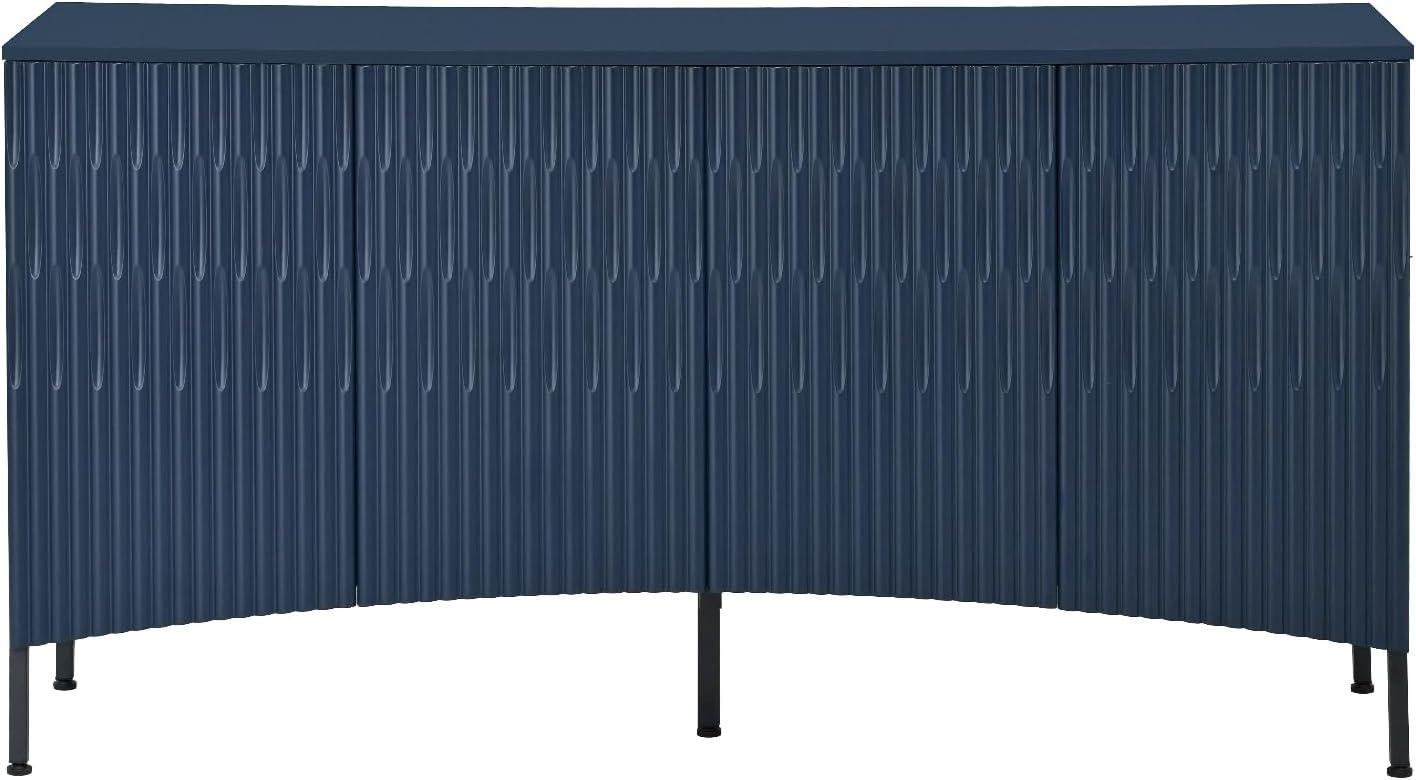 Navy Blue Curved 60" Modern Sideboard with Metal Legs