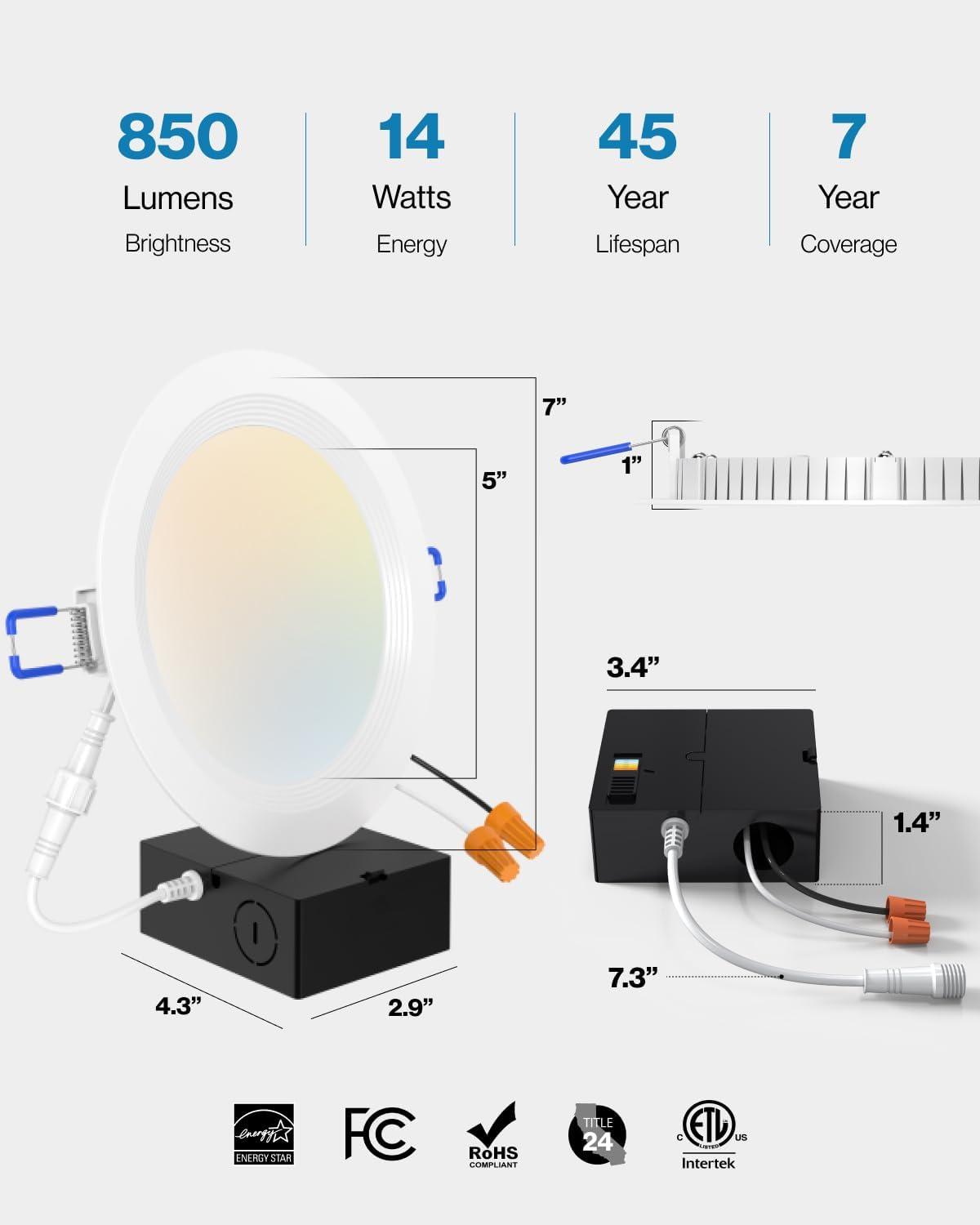 Sunco 12 Pack 6 Inch Ultra Thin LED Recessed Ceiling Lights Slim, 3000K Warm White, Dimmable 14W, Baffle Trim Damp Rated, Canless Wafer Thin with Junction Box