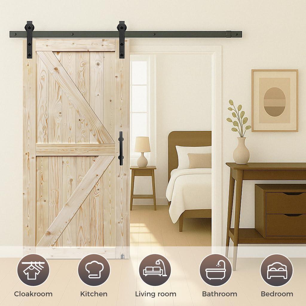 S&Z TOPHAND Paneled Wood Unfinished Barn Door with Installation Hardware Kit