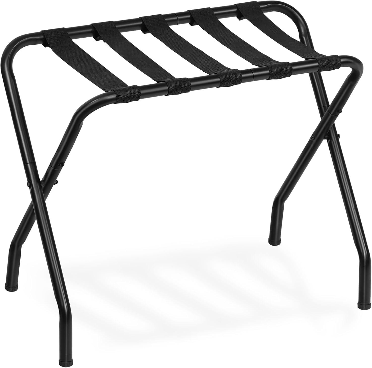 Lifemaster Foldable Luggage Rack for Guest Room - Steel Frame, Holds 100 lbs - Easy Assembly, Space-Saving Design, Nylon Straps - Black, Pack of 1