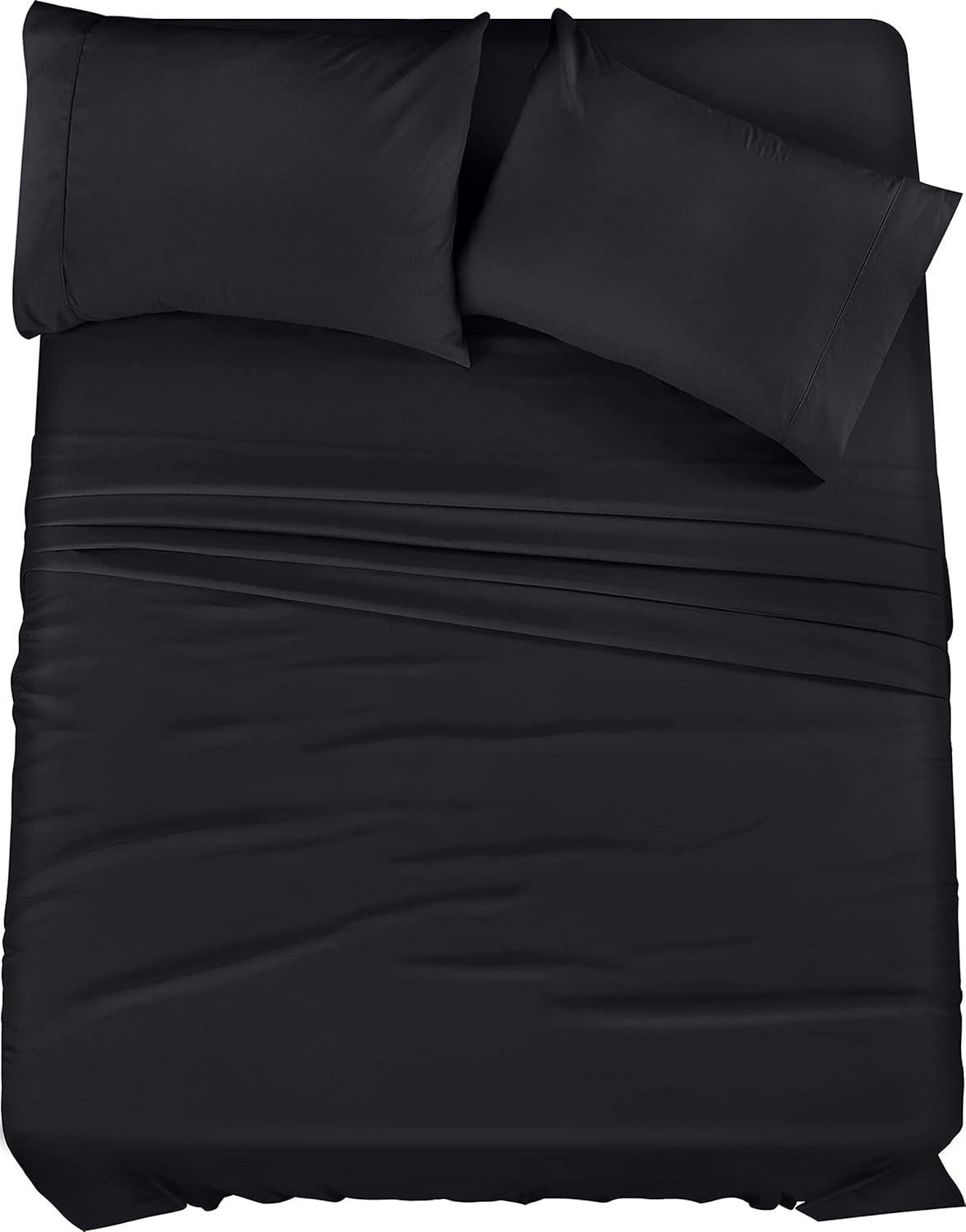 Yumcute Bedding Queen Bed Sheets Set - 4 Piece Bedding - Brushed Microfiber - Shrinkage and Fade Resistant - Easy Care (Queen, Black)