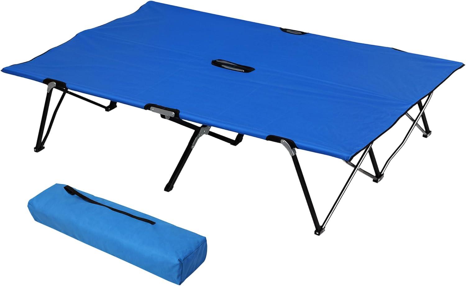 Outsunny 2 Person Folding Camping Cot, Portable Sleeping Cot with Carry Bag, Blue