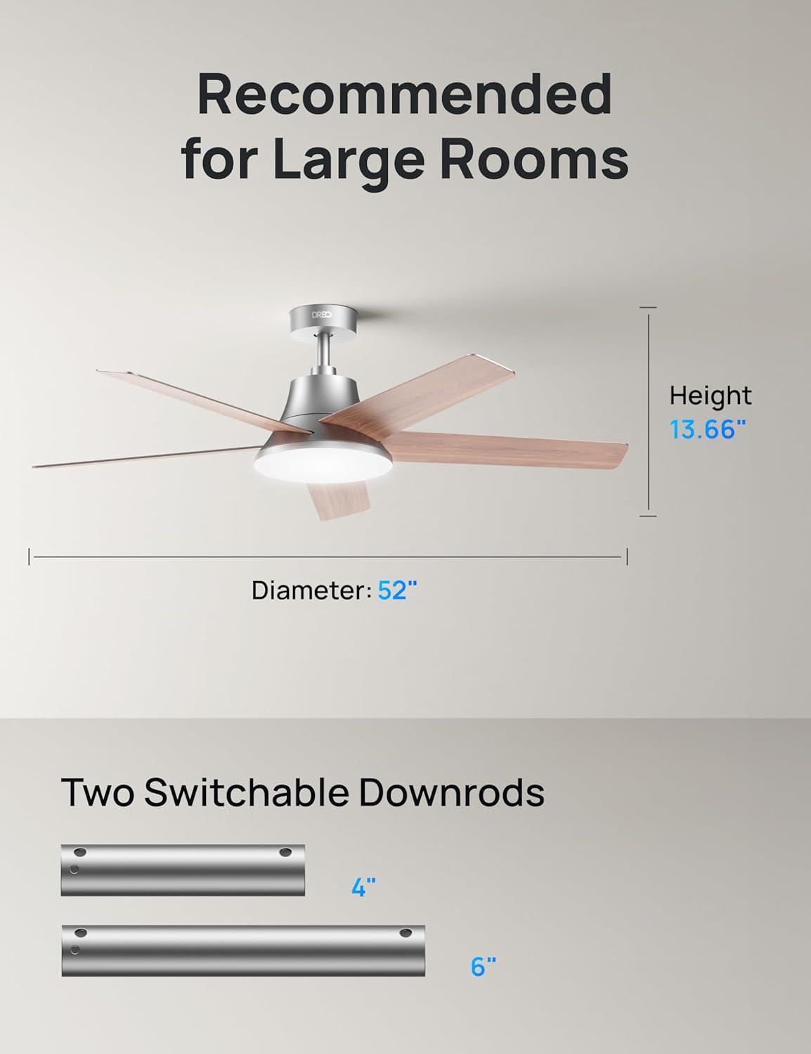 Silver and Wood 52-Inch Ceiling Fan with LED Light and Remote