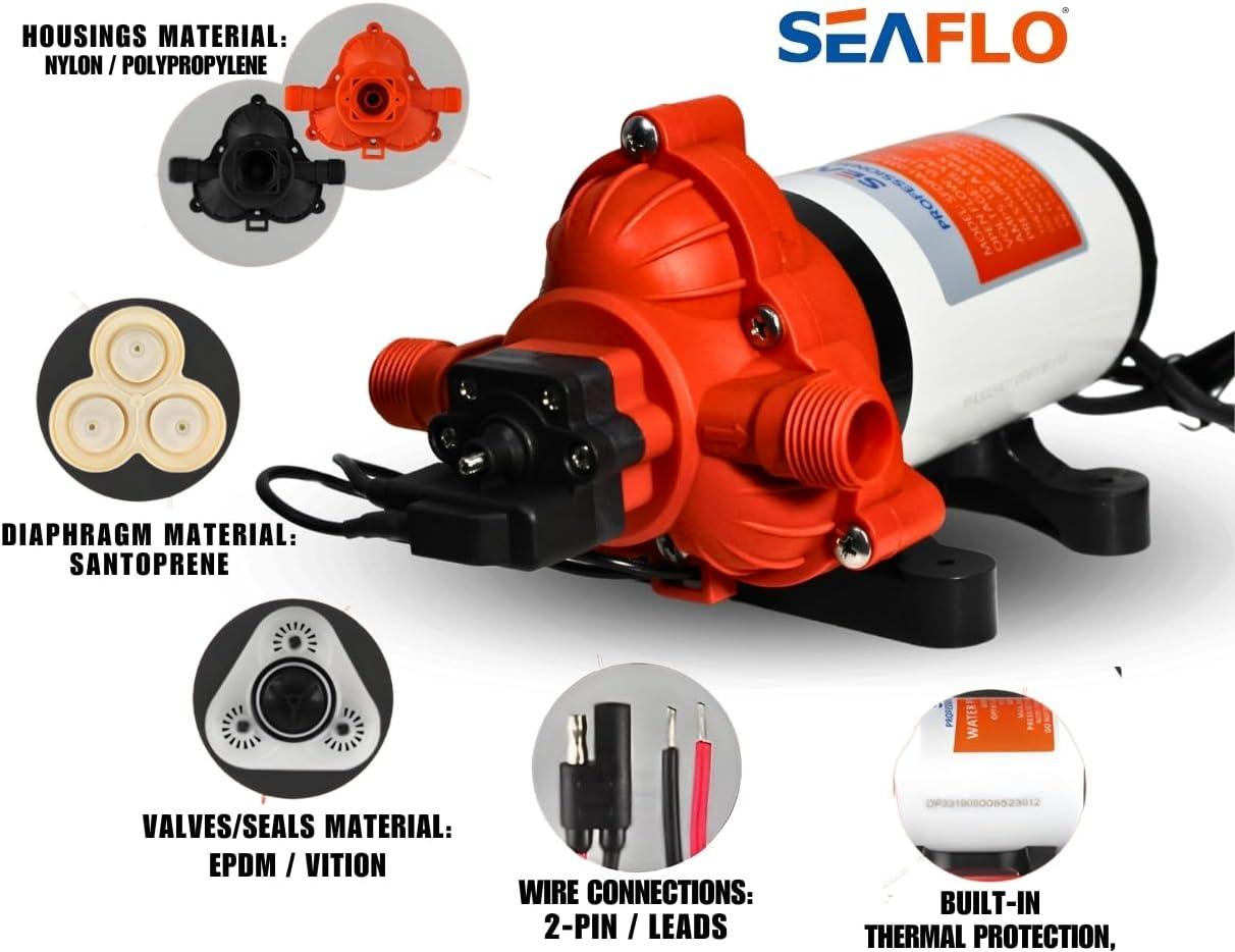 Seaflo, 1.2A, 115V, 33 Series Industrial Pressure with Power Plug Water Transfer Pump, 3.3 GPM