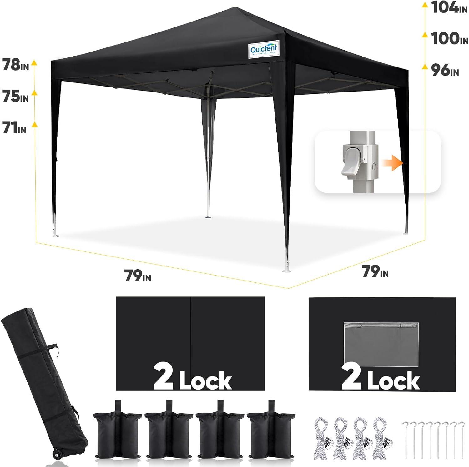 Quictent 8'x8' Pop up Canopy Tent with Sidewalls Instant Outdoor Gazebo Canopy Tent Enclosed with Wheeled Bag (Black)