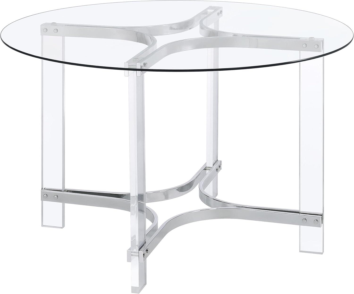 47-Inch Round Glass Top Dining Table with Chrome and Acrylic Base