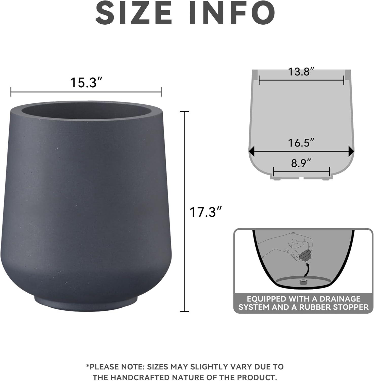 Charcoal Round Concrete Planter with Soft Curves, 20"