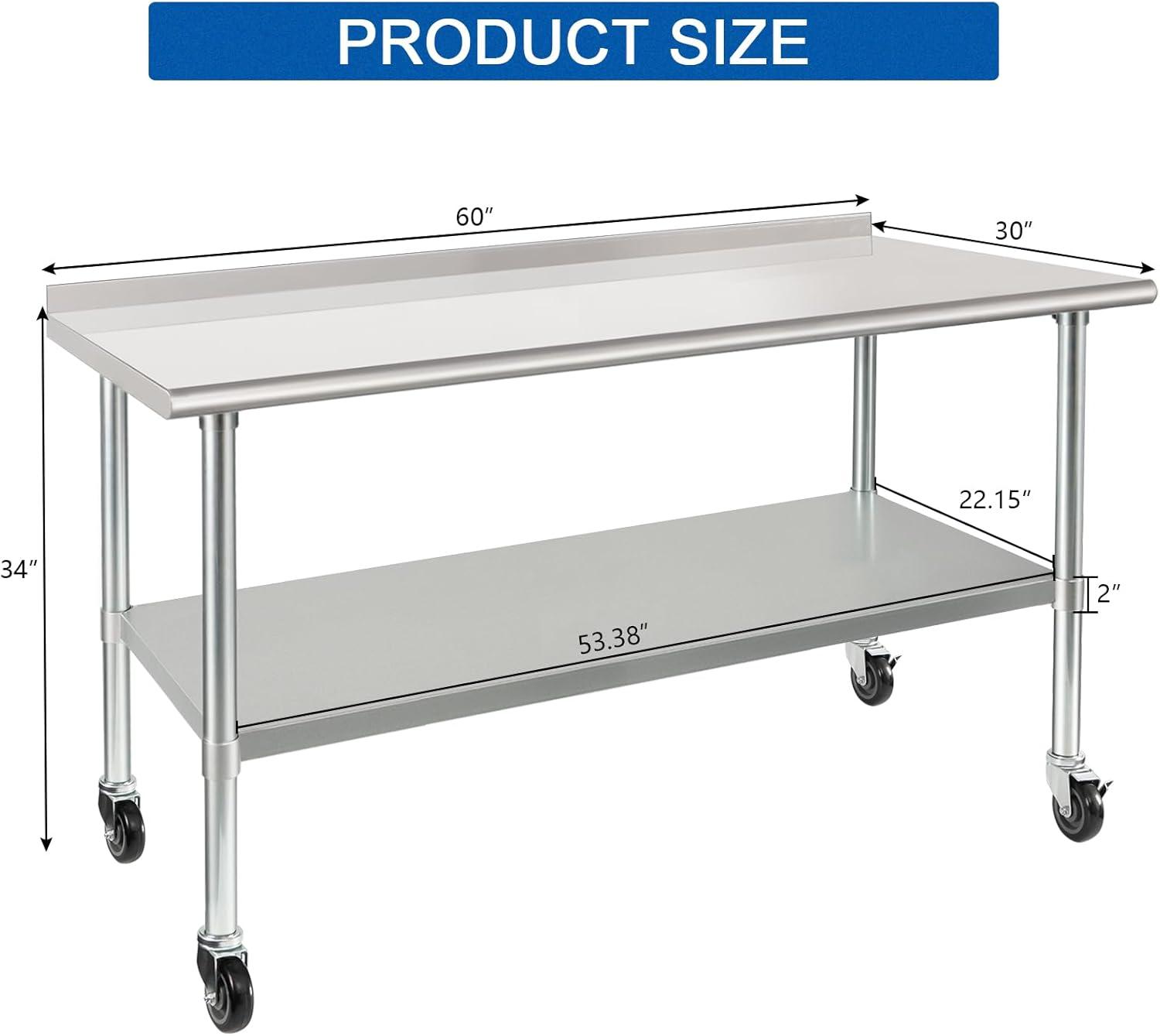 Hardura 60'' Stainless Steel Commercial Prep Table with Wheels