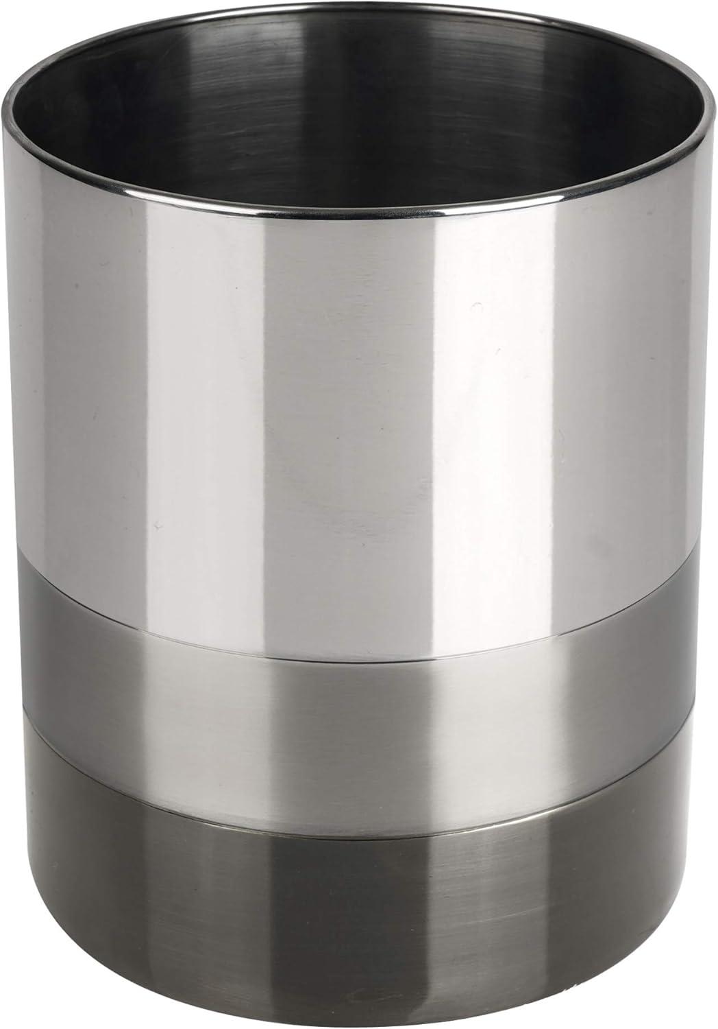 Triune 3-Tone Bathroom Wastebasket - Nu Steel: Stainless Steel, 11" High, 6L Capacity, Solid Pattern