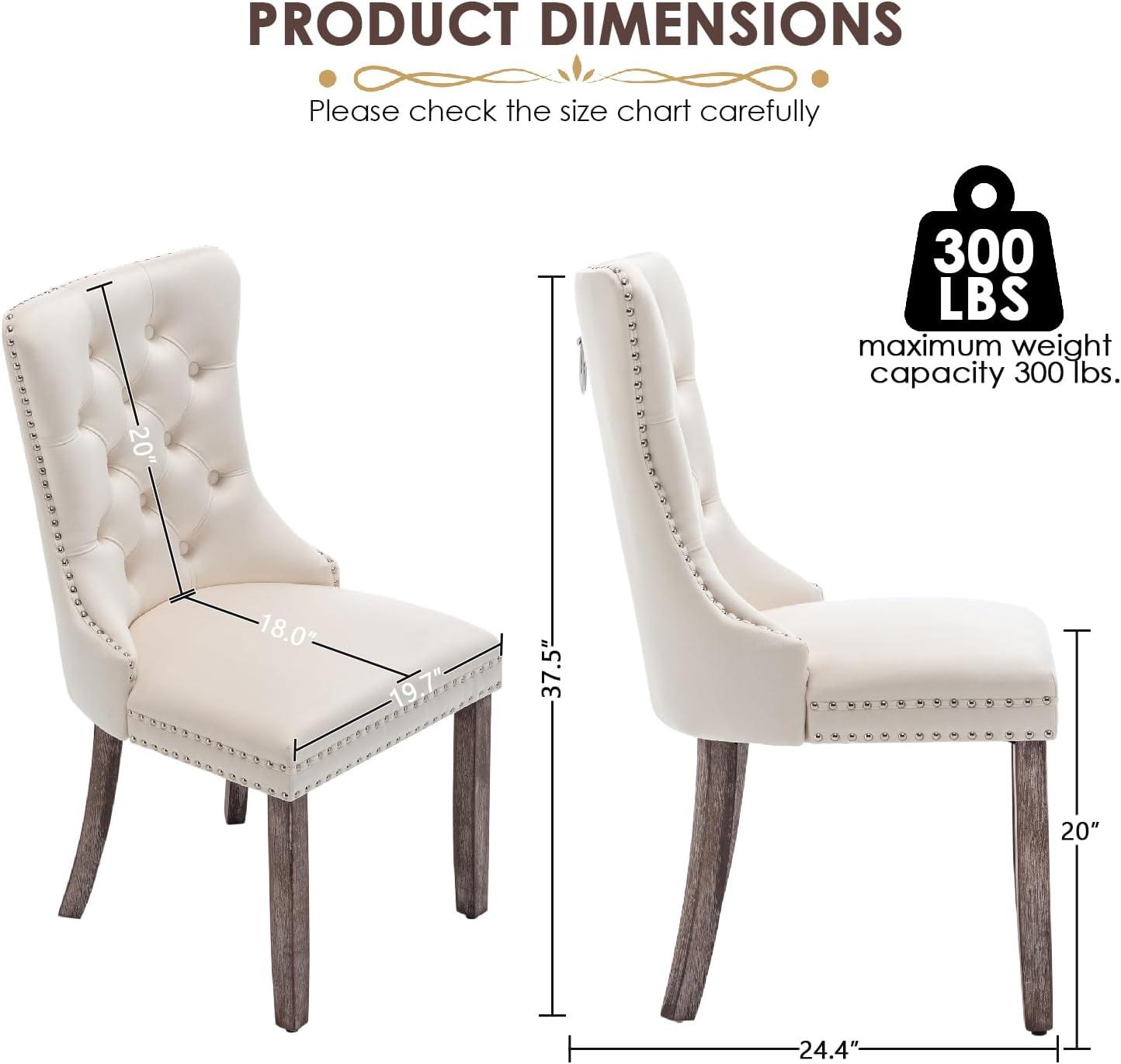 BELLEZE Upholstered Dining Chairs Set of 2, Velvet Luxury Dining Room Chairs with Button Back, Nailhead Trim, Pull-ring, Solid Wood Legs for Kitchen, Living Room, Restaurant - Chandler (Beige)