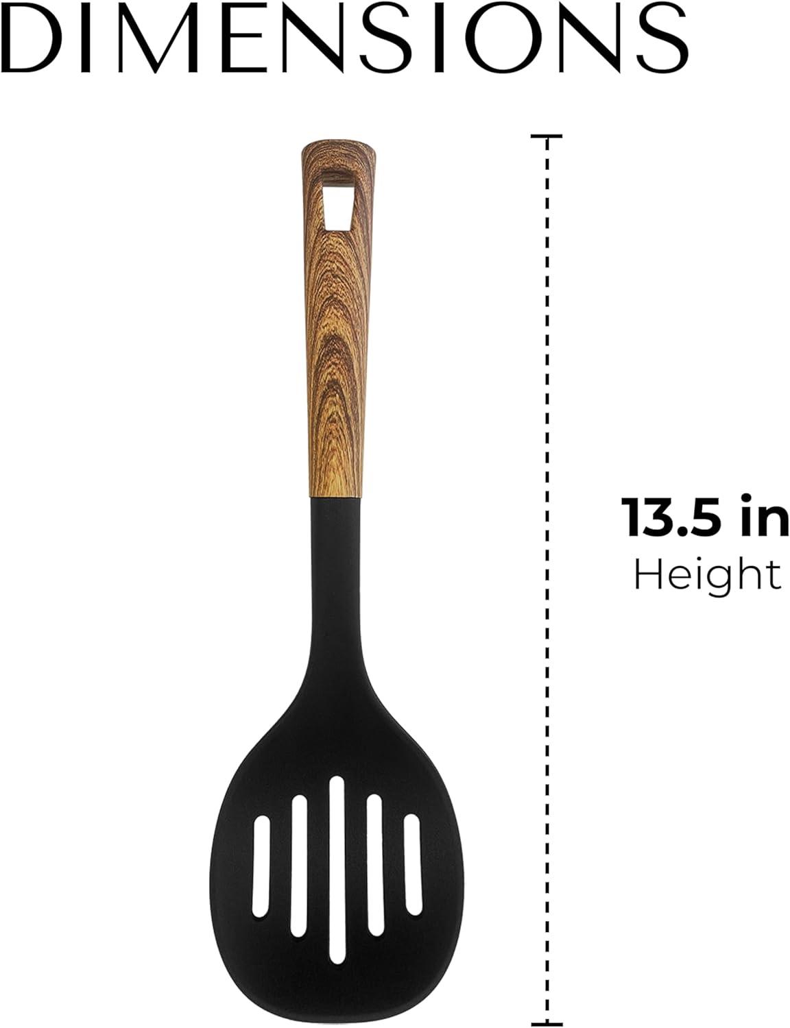 6-Piece Black Nylon Kitchen Utensils Set with Wood Coated Handles