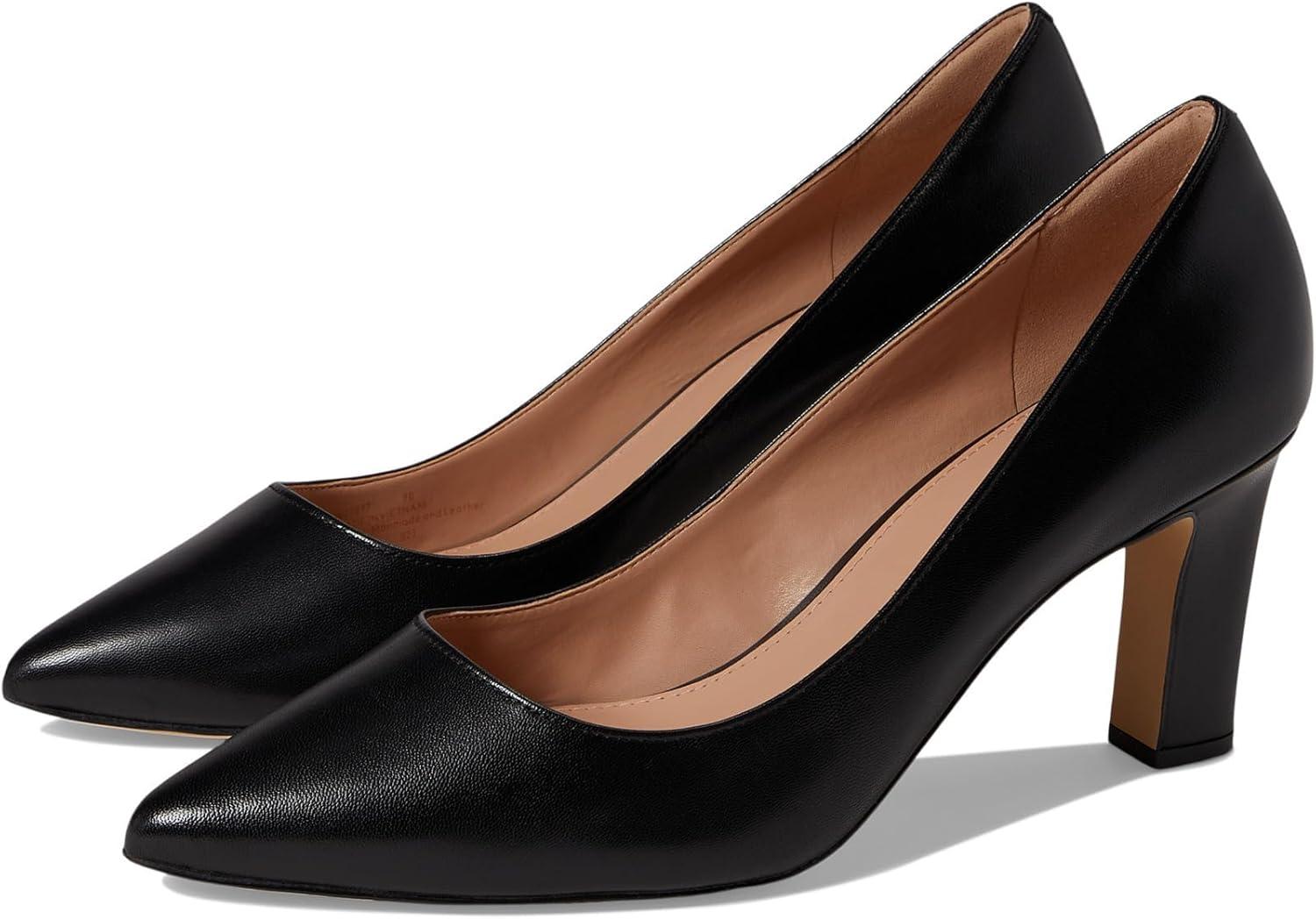 Black Genuine Leather Wide Heel Formal Pumps