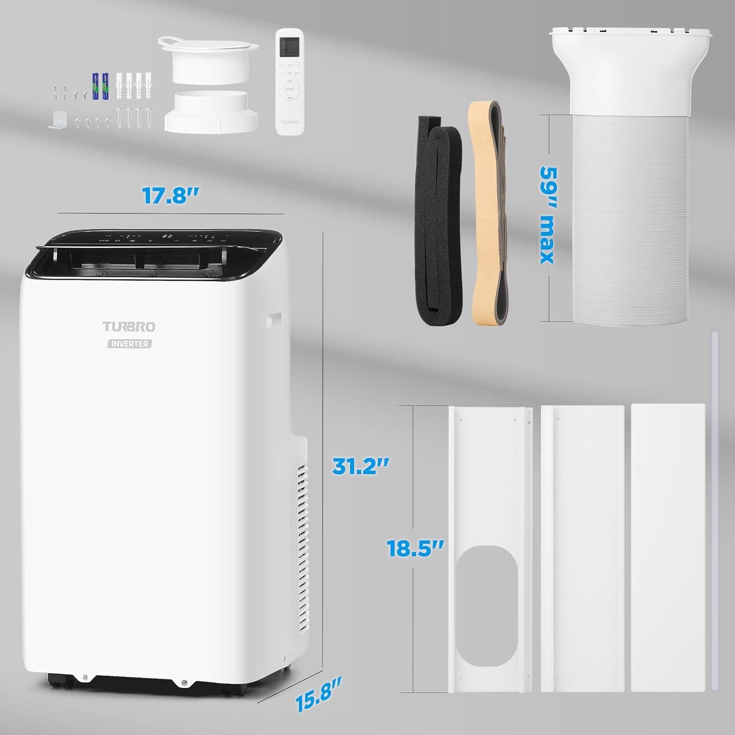 TURBRO Turbro Greenland 14,000 Btu Inverter Portable Air Conditioner, High Efficiency, Quiet Operation, Cools Up To 600 Sq. Ft., Dehumidifier & Fan, With Remote, Wifi, And Alexa/google Assistant