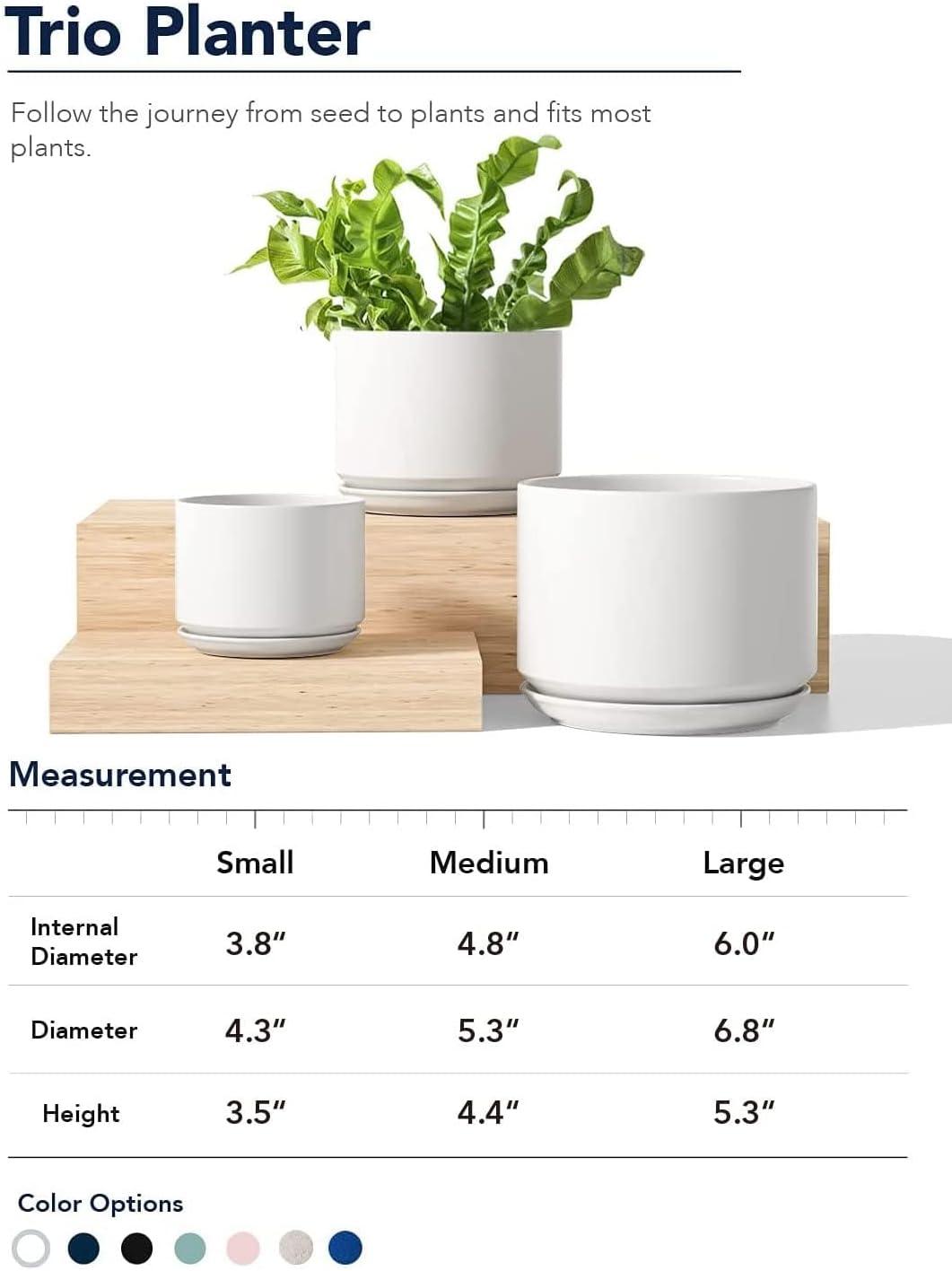 Set Of 3 Modern Ceramic Planter Pots With Drainage - Stylish Indoor/Outdoor Decor