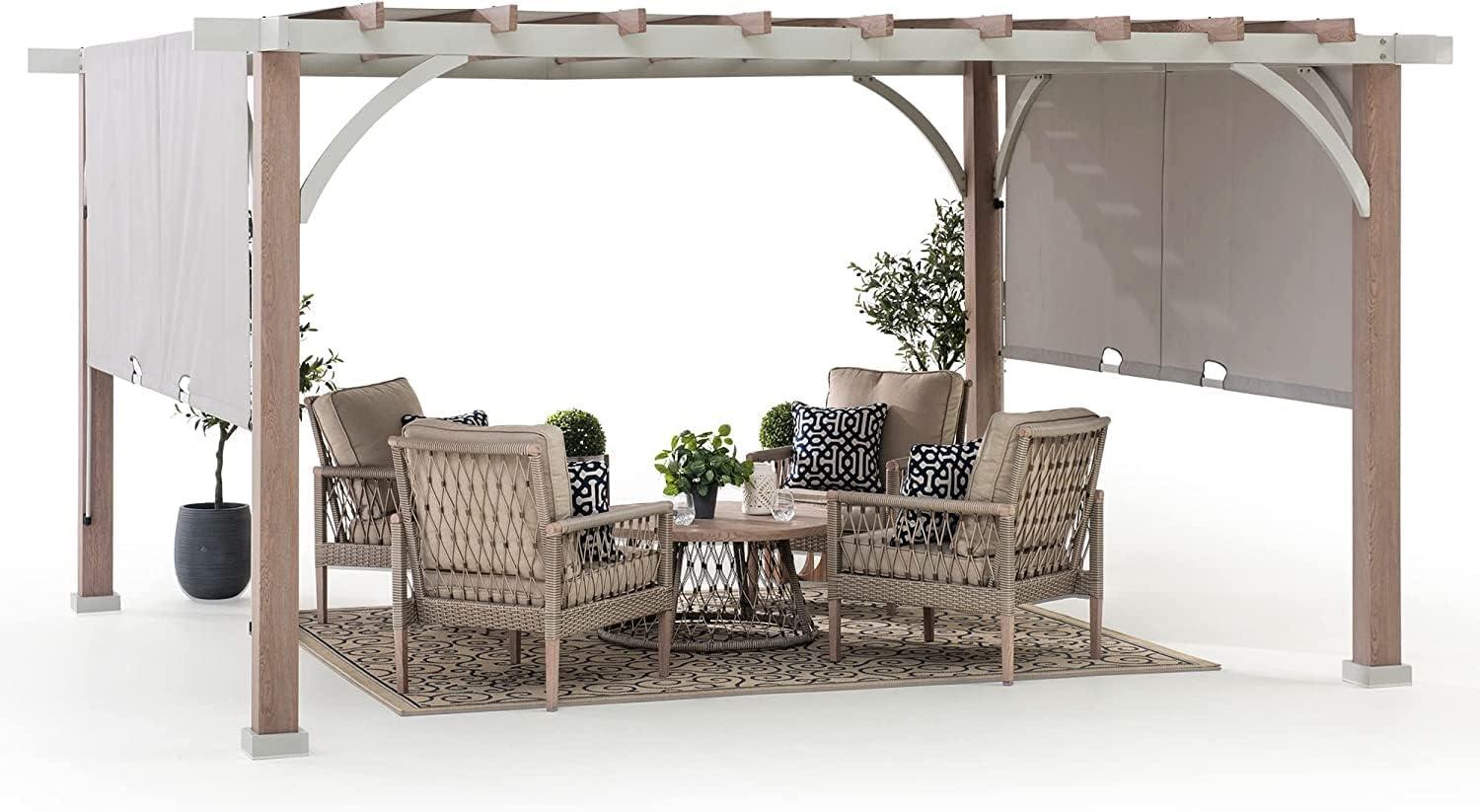 Sunjoy 12 x 14 ft. White Steel Pergola with Adjustable Canopy