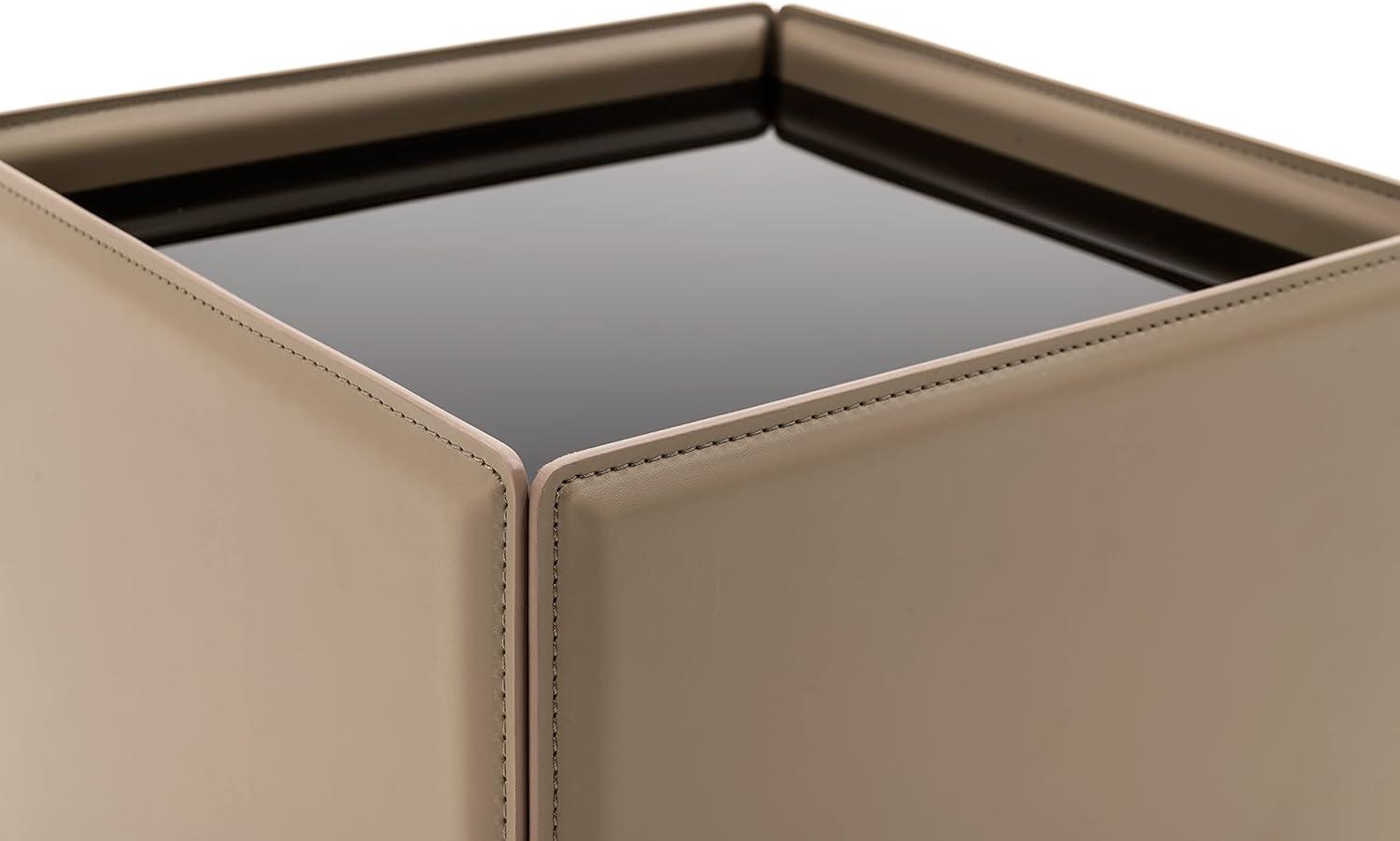 Beige Leatherette Square End Table with Black Glass Top