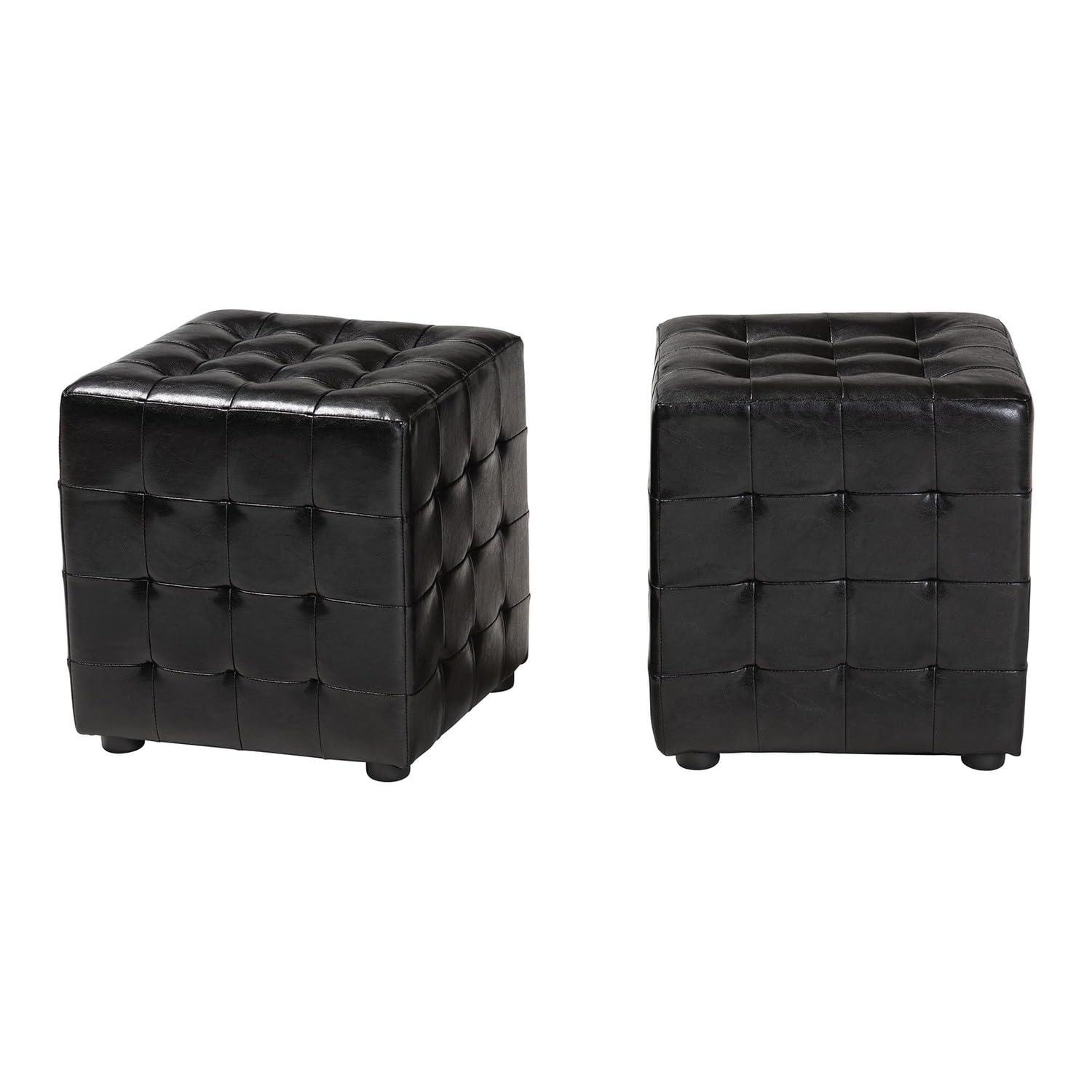 Set of 2 Siskal Modern Cube Ottoman Black - Baxton Studio: Faux Leather, Wood Frame, No Assembly Required