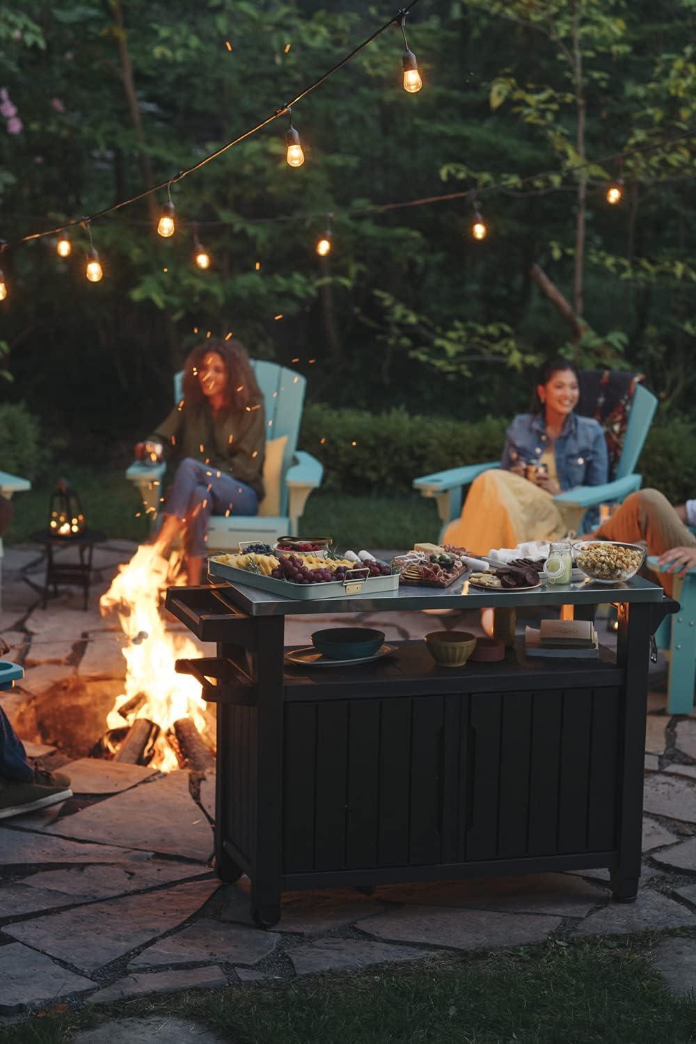 Elegant Wood-Look Outdoor Serving Station with Stainless Steel Top