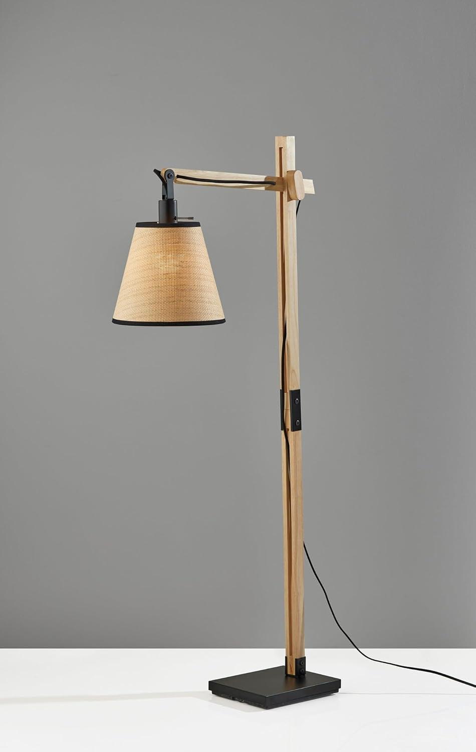 Walden Natural Wood Floor Lamp Black - Adesso: Adjustable Height & Arm, Rattan Shade