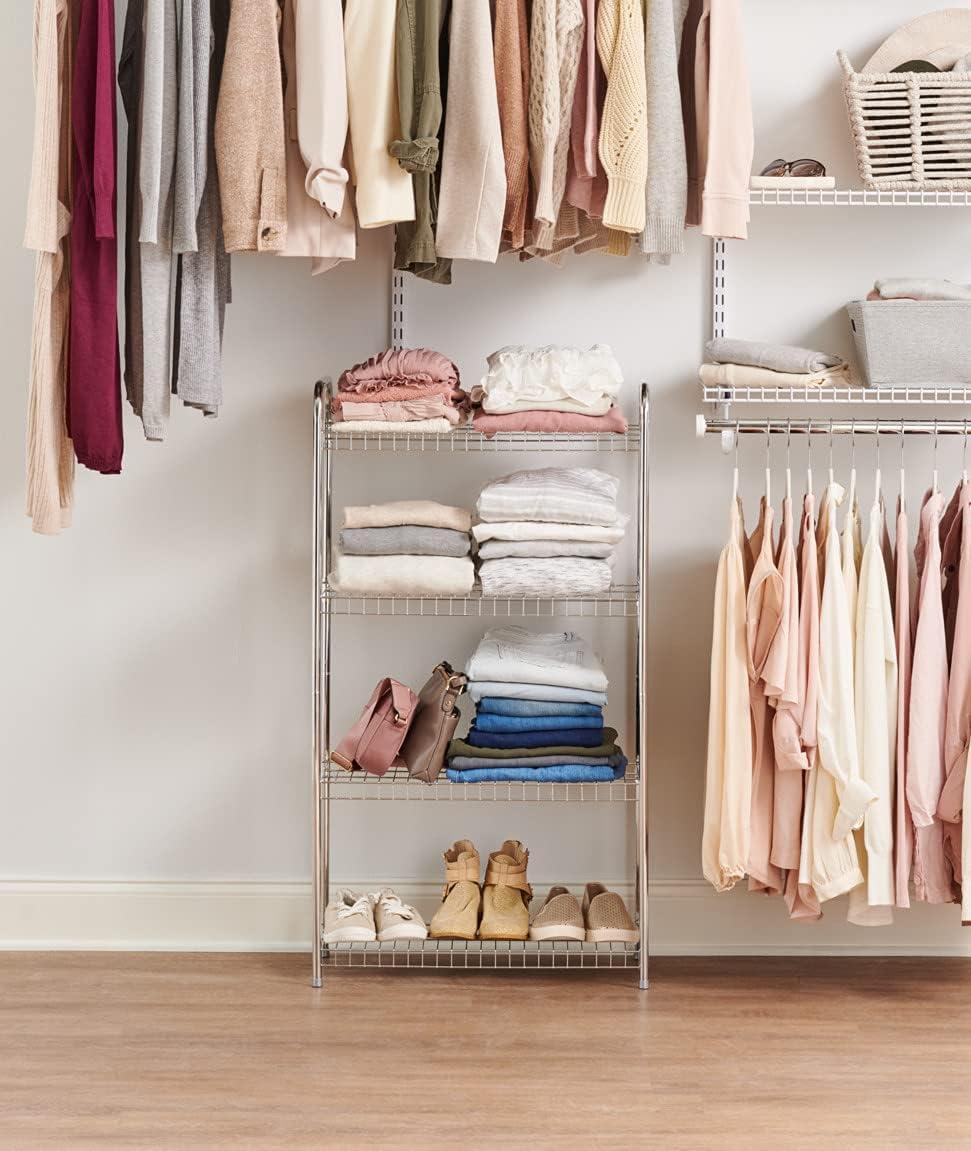 Rubbermaid Rubbermaid Freestanding 4-Tier Multipurpose Wire Shelving Unit, Satin Nickel