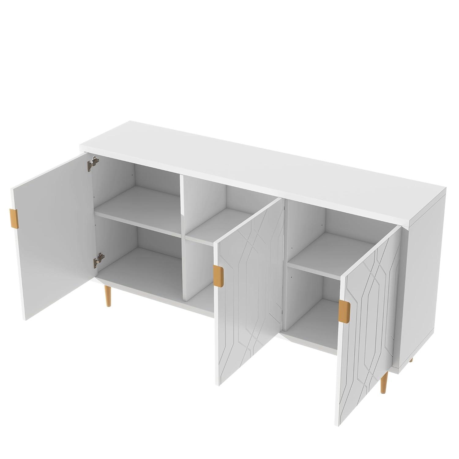 Merax Modern TV Stand Fits TVs up to 70", Television Console with 3 Doors & Adjustable Shelves & Storage Cabinets for Living Room, White