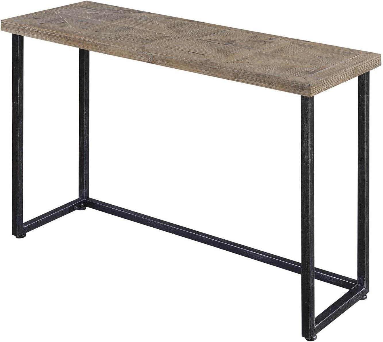 Natural Fir Wood and Black Metal Console Table with Storage