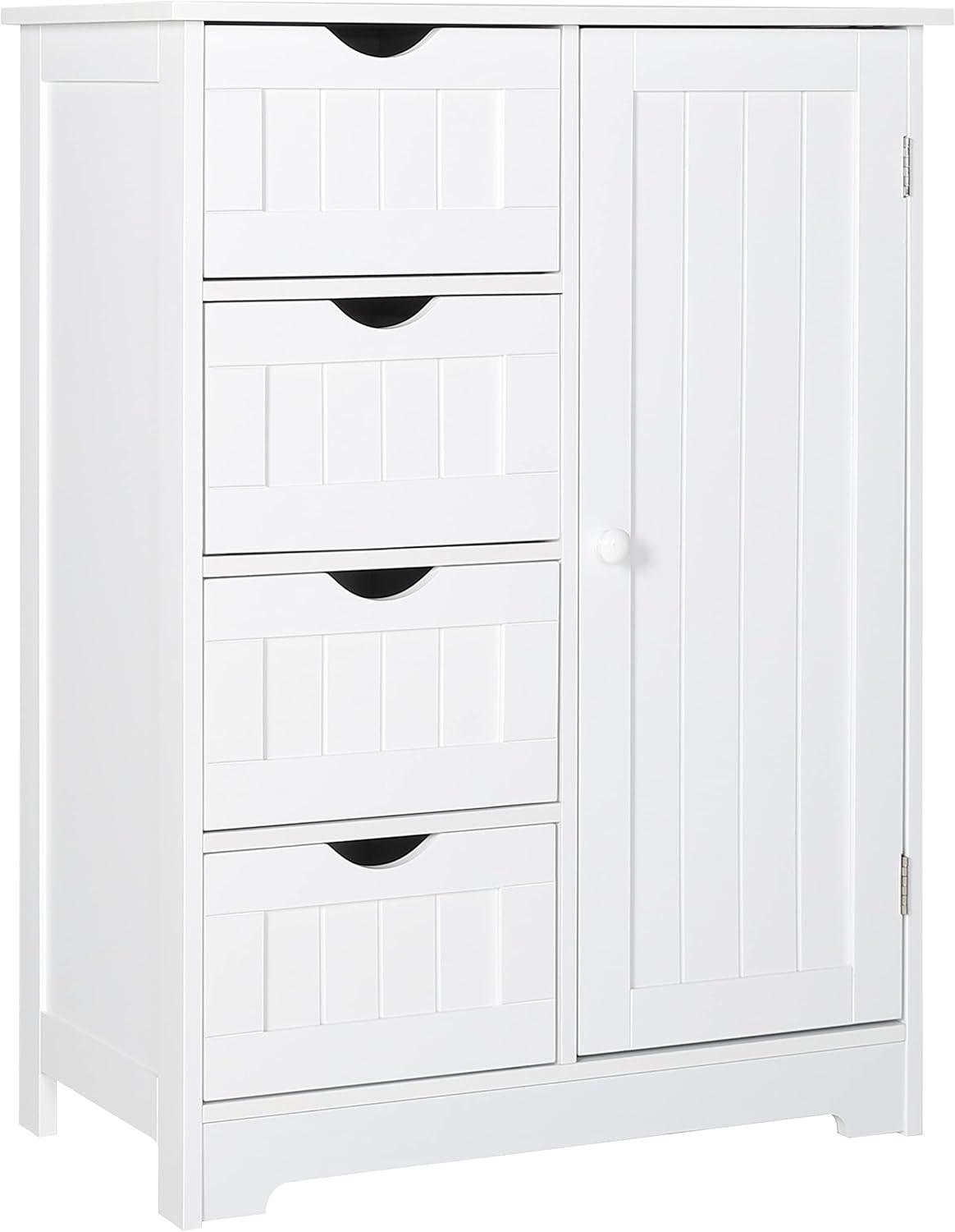 Yaheetech Wooden Bathroom Floor Cabinet with 4 Drawers and 1 Cupboard