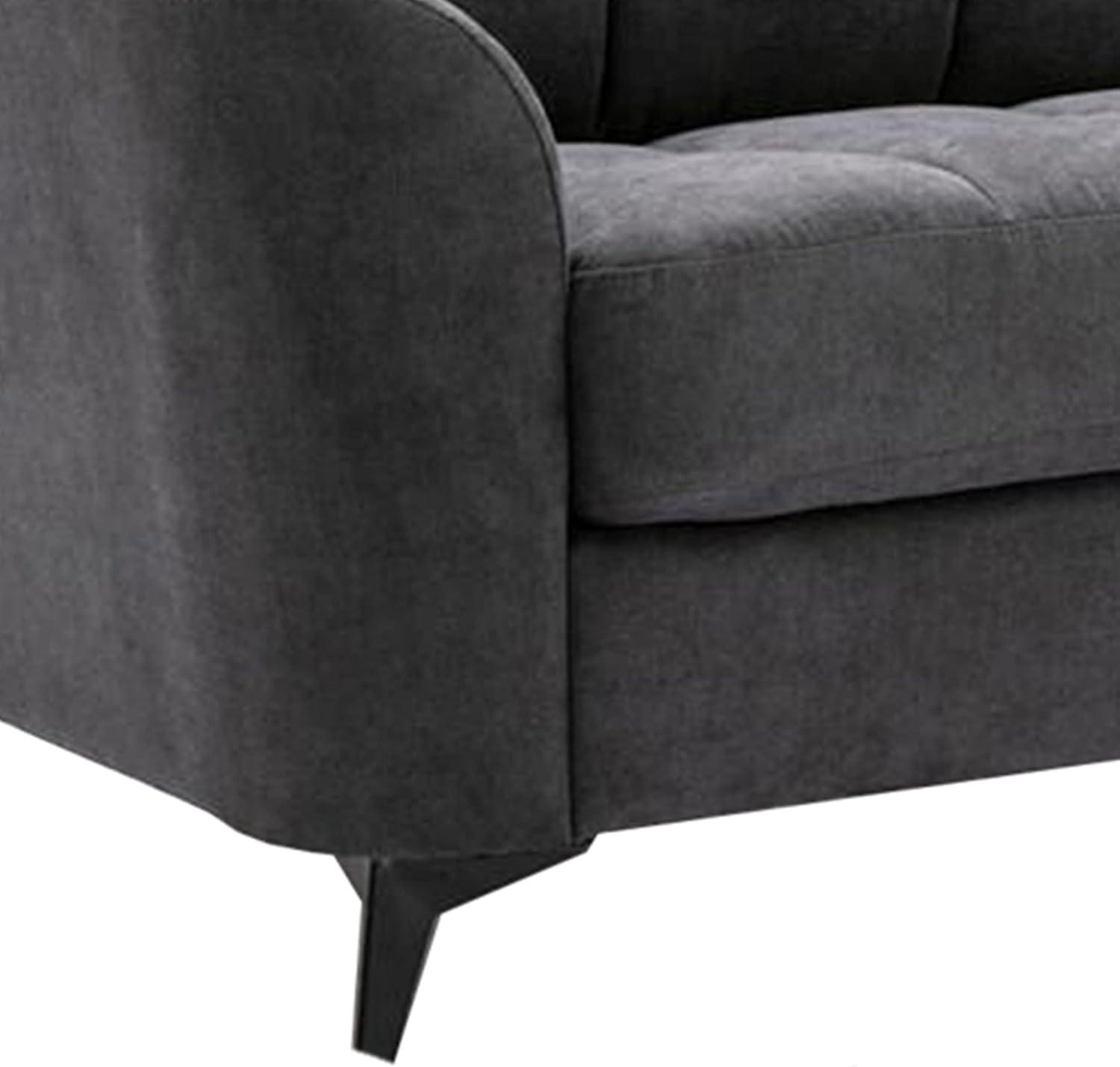 Odin 79 Inch Modern Sofa with Tufted Cushioning, Black Frame, Gray Velvet- Saltoro Sherpi