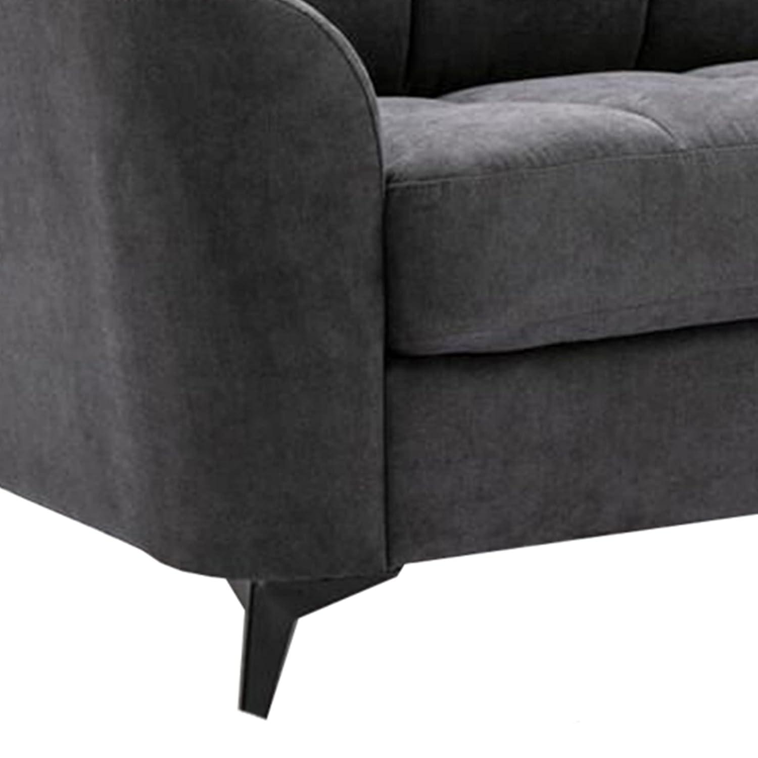 Odin 79 Inch Modern Sofa with Tufted Cushioning, Black Frame, Gray Velvet- Saltoro Sherpi