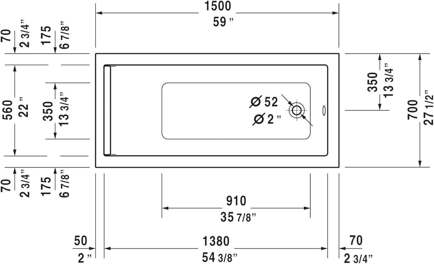 Starck New 59" x 28" Drop In Soaking Acrylic Bathtub