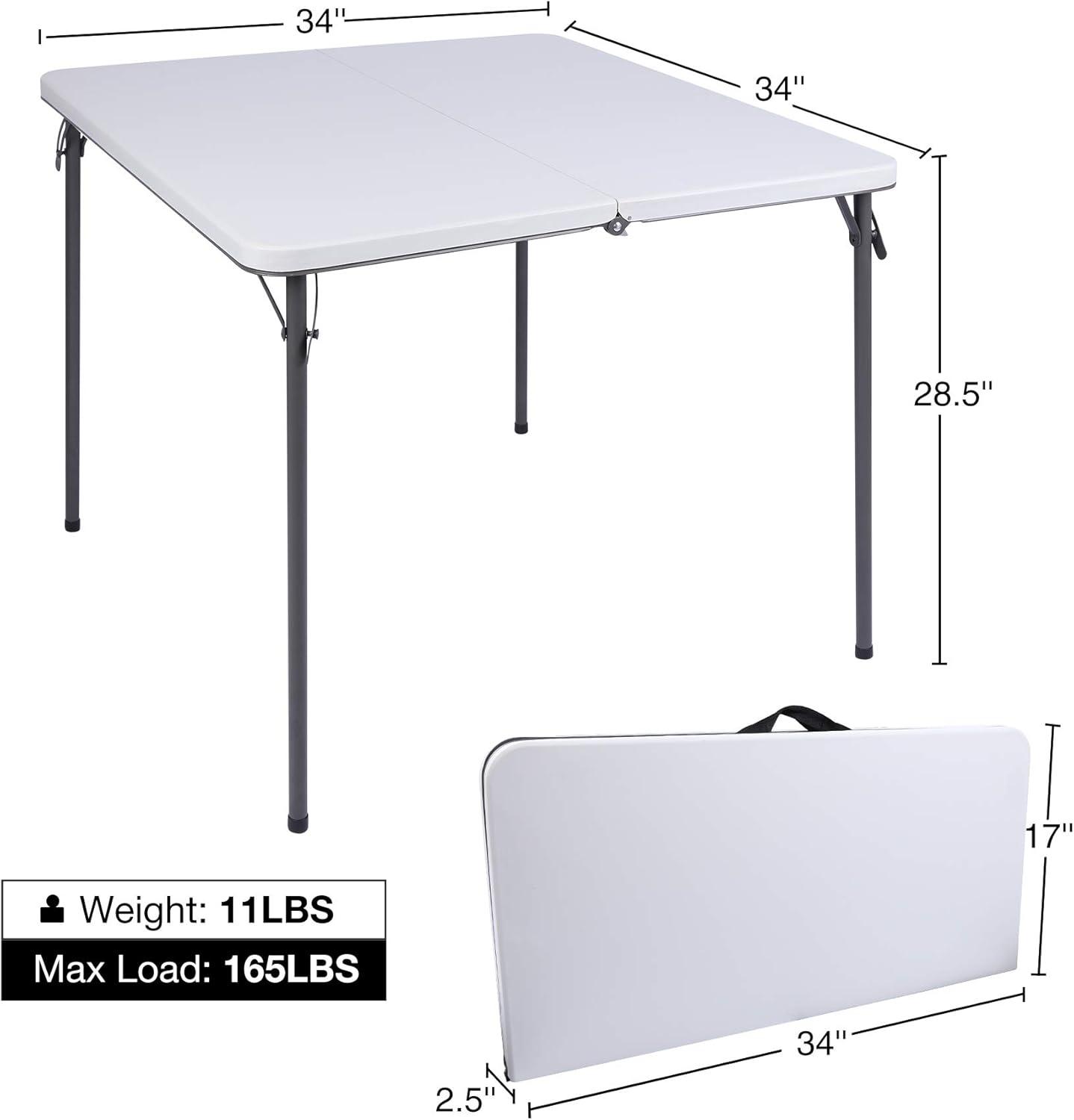 REDCAMP 34" Folding Card Table Square with Resin Top, Lightweight Portable Fold in Half Small Card Table for Adults Outside Outdoor Indoor Use (White)