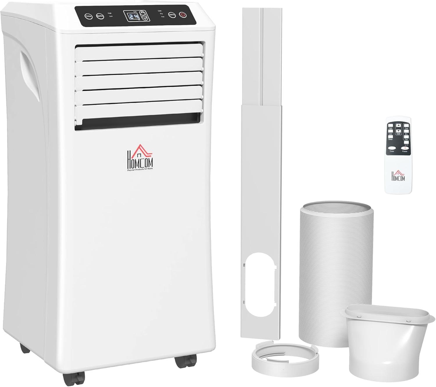 HOMCOM 10000 BTU Mobile Portable Air Conditioner with Cooling, Dehumidifier, Ventilating, Remote Control, 24-Hour Timer, Portable AC Unit for Bedroom, Living Room, Home Office, White