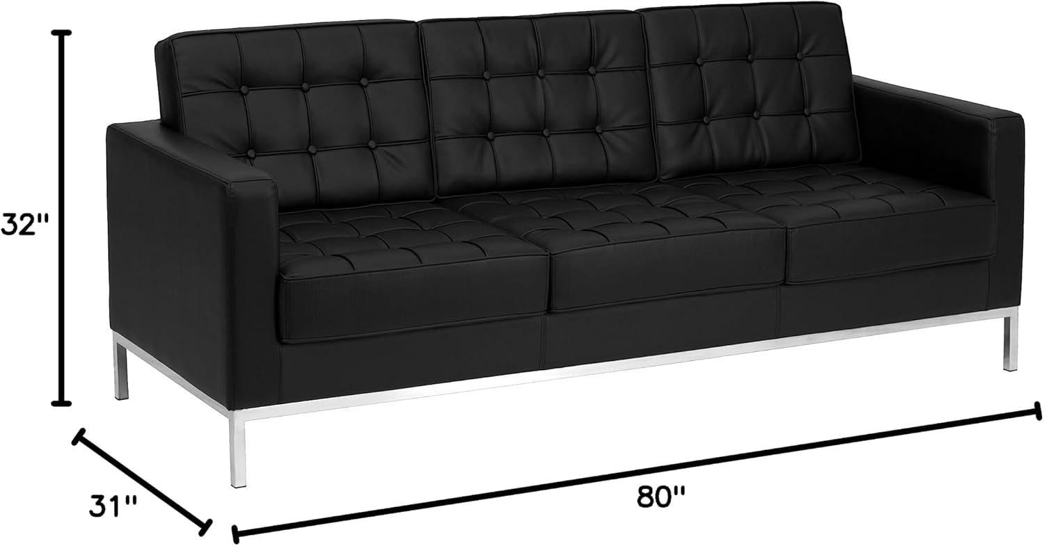 Modern Black Faux Leather Tufted Reception Sofa with Metal Frame