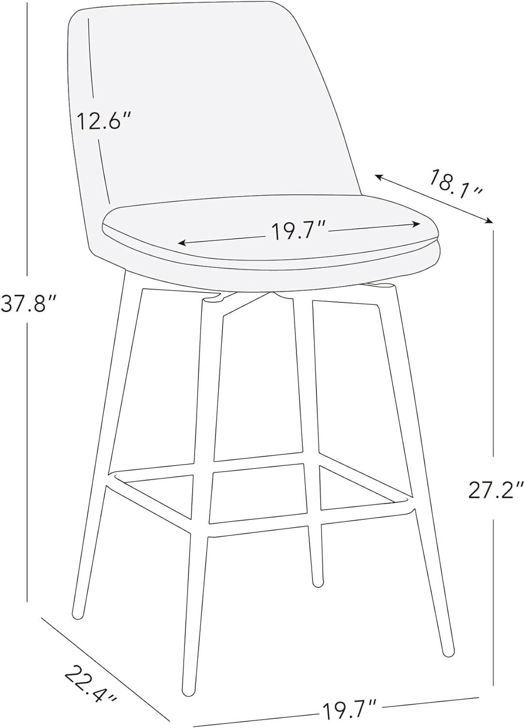 White Upholstered Fabric Swivel Bar Stools with Metal Base, Set of 2