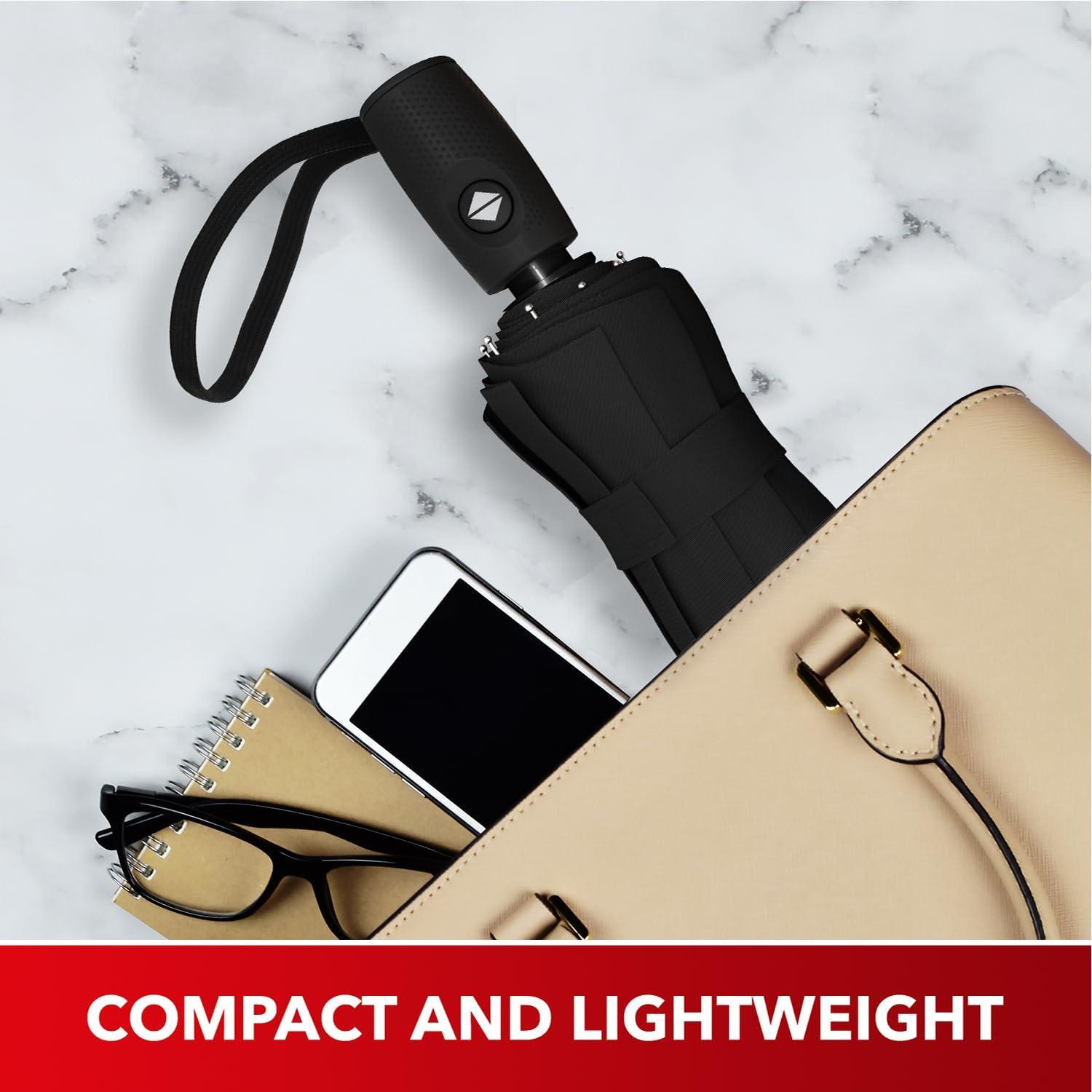 THINK STUDIO Paraguas de Viaje a Prueba de Viento, Paraguas Plegable de Mochila Portátil Compacto y Ligero con Cierre Automático