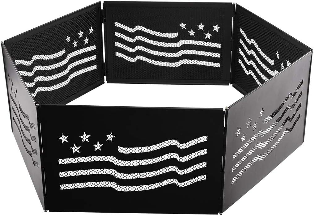 Blue Sky Outdoor Living 36" x 12" Zion Portable Folding Fire Ring, Stars and Stripes, Black