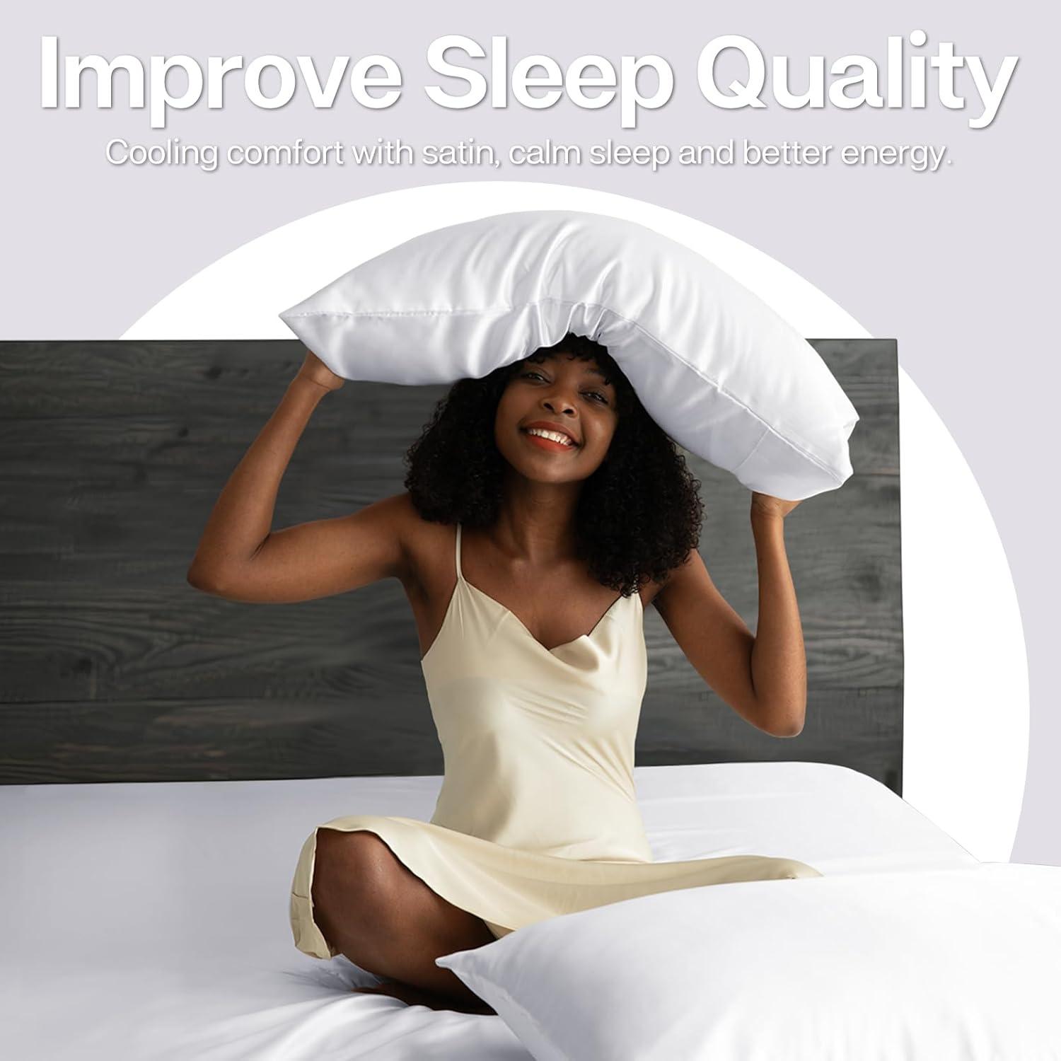 ANMINY Satin Pillowcase Set of 2 Standard Silk Bedding Pillowcases 26" x 20" Pillow Cover, White