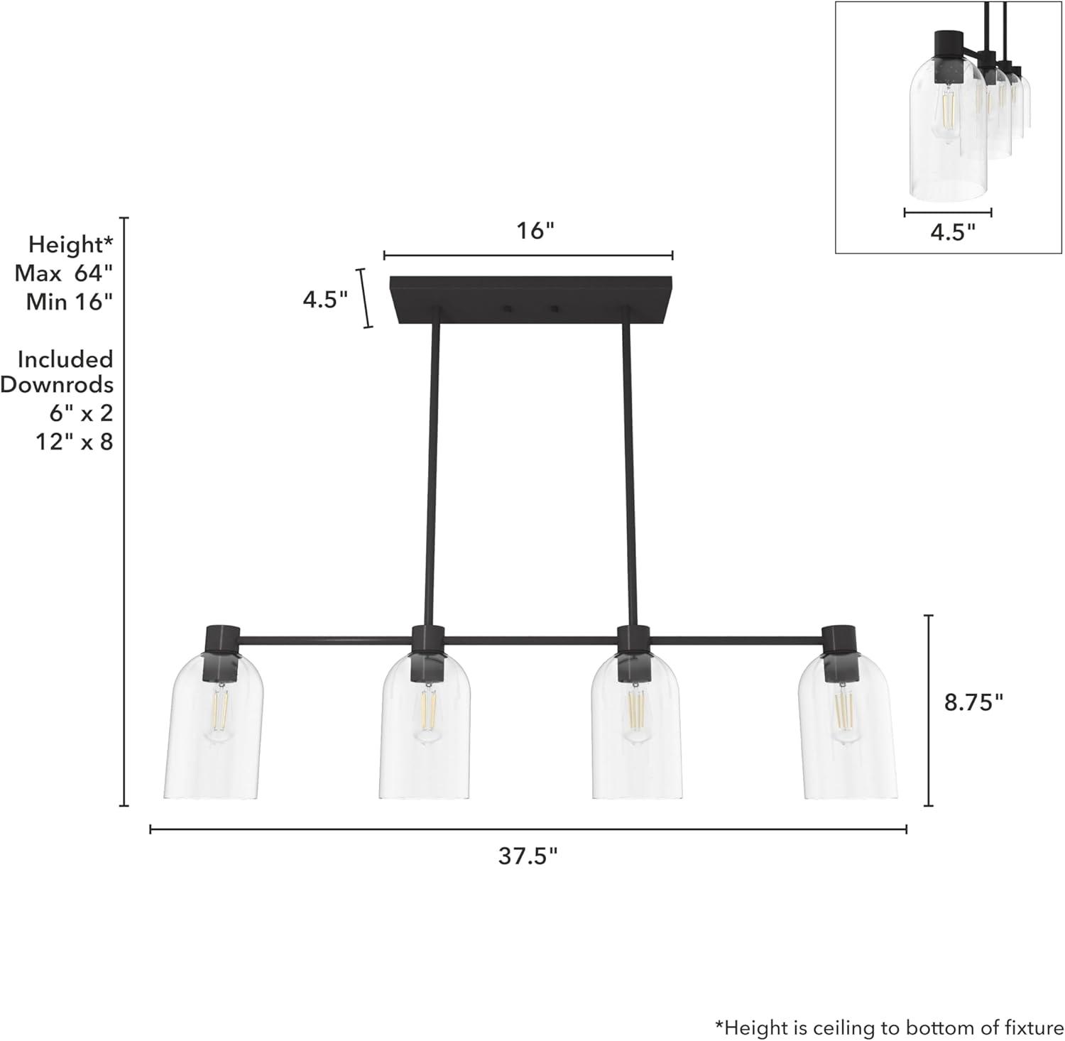 Hunter - Lochemeade 4-light Noble Bronze, Large Chandelier, Dimmable, Linear Shaped, for Bedrooms, Kitchens, Dining, Living Rooms - 19720