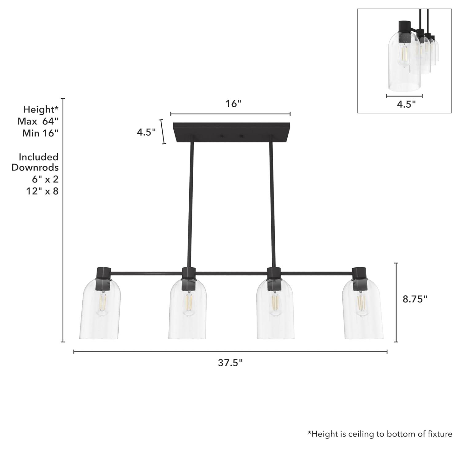 Hunter - Lochemeade 4-light Noble Bronze, Large Chandelier, Dimmable, Linear Shaped, for Bedrooms, Kitchens, Dining, Living Rooms - 19720