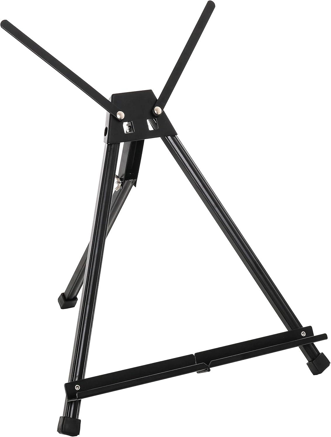 U.S. Art Supply 15" to 21" High Adjustable Black Aluminum Tabletop Display Easel with Arms, Portable Artist Tripod Stand