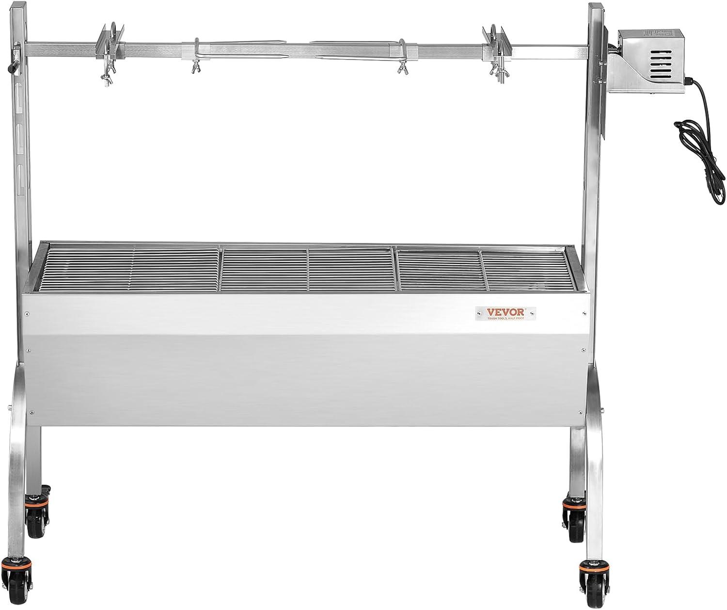 Stainless Steel Rotisserie Grill with Electric Motor and Wheels