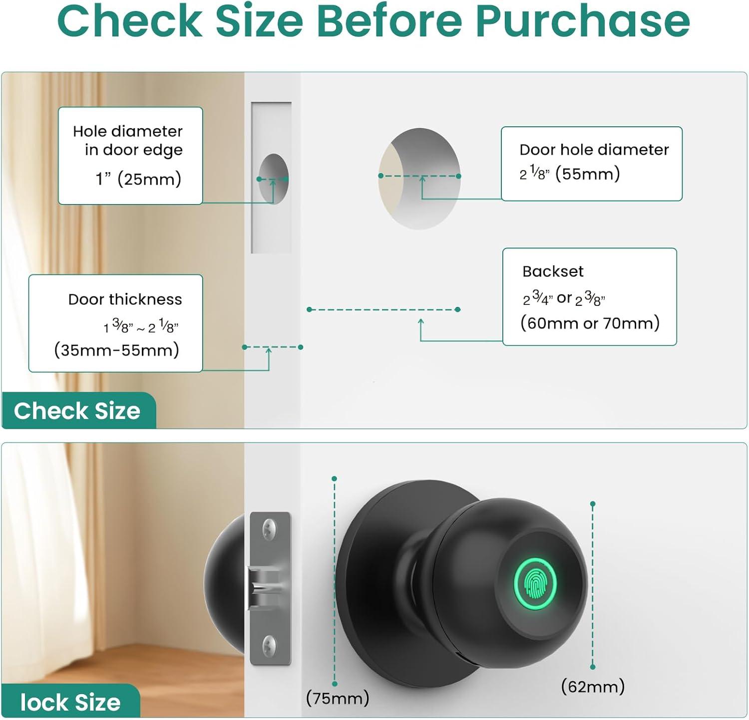 Ghome Fingerprint Smart Door Knob Lock App Control Biometric with Type-C Charge