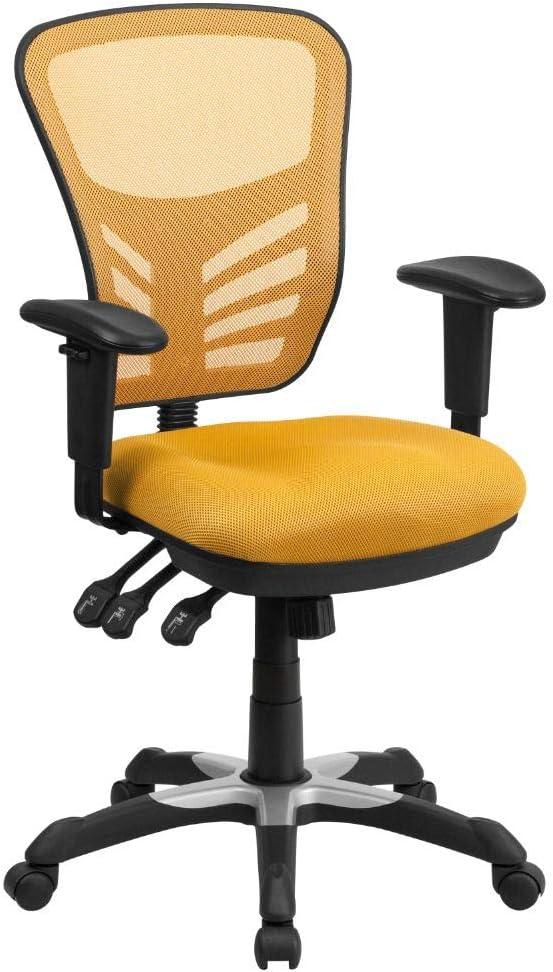 ErgoFlex Mid-Back Yellow-Orange Mesh Executive Swivel Chair with Adjustable Arms