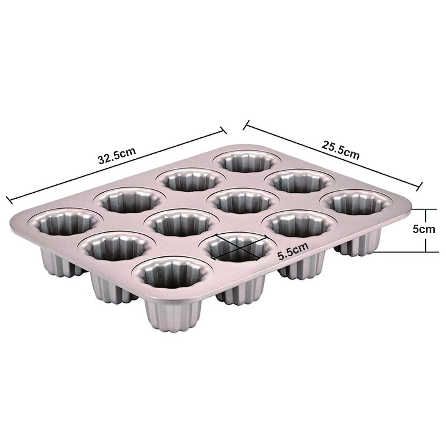 Cannele Mold Nonstick Muffin Cupcake Pan Carbon Steel Canele Cake Baking Tray French Pastry Mould 12 Cups for Making Mini Bread Cheesecake Dessert