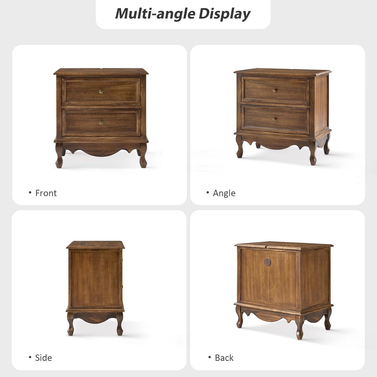 HULALA HOME Pallantium 24'' Tall 2 - Drawer Nightstand with Charging Station Set of 2 by  Walnut