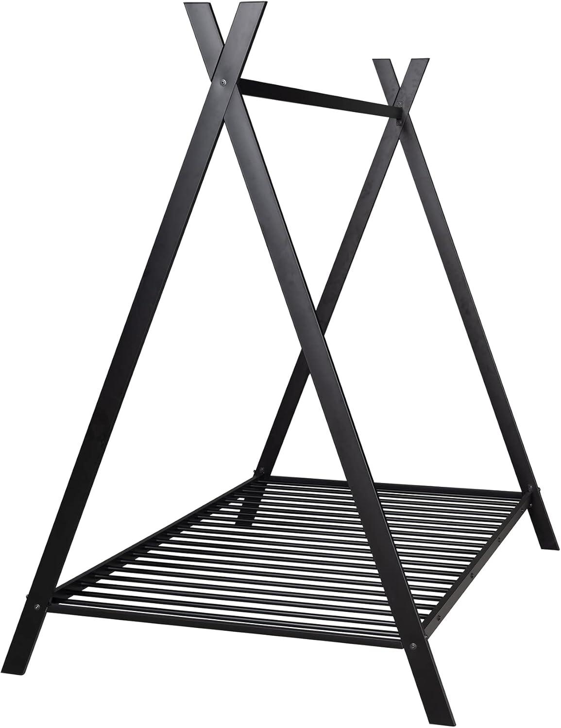 CITYLE Twin House Bed with Roof for Kids, Toddlers, Teens, Metal House Bed Frame with 20 Slats, Kids Twin Bed, No Box Spring Needed, Black